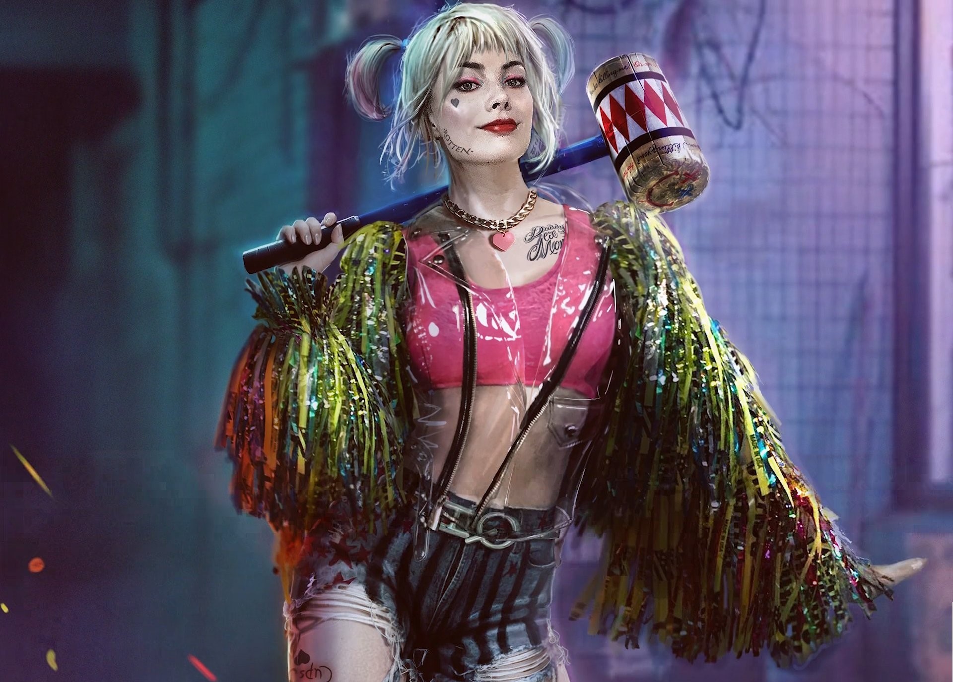 Harley Quinn Colorful Portrait Artwork HD Wallpaper
