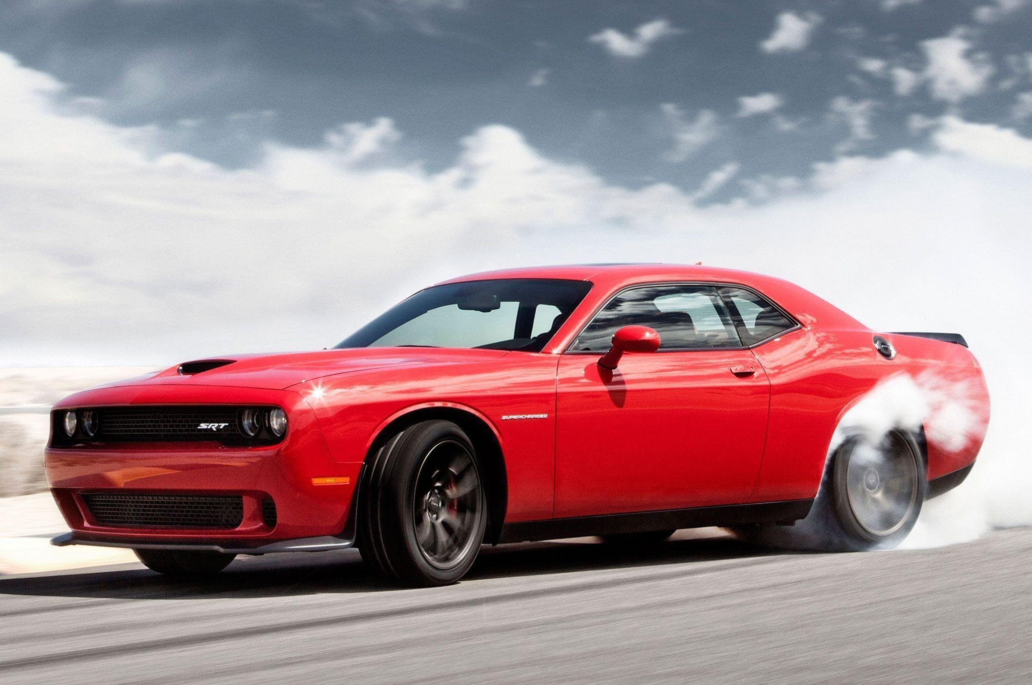 Red Dodge Challenger SRT Hellcat Burnout HD Wallpaper