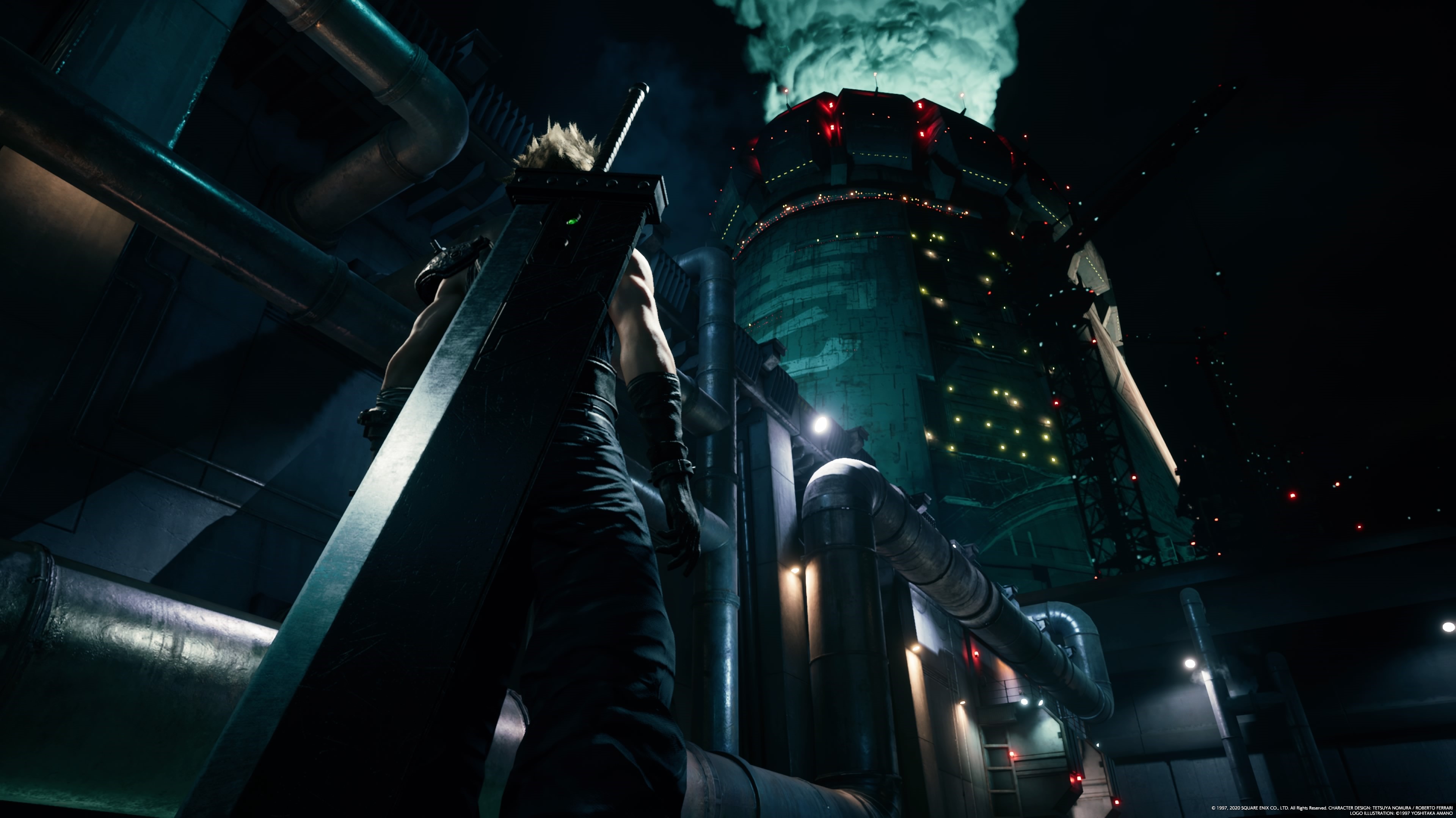 Cloud Strife from Final Fantasy VII in a dark industrial setting HD Wallpaper
