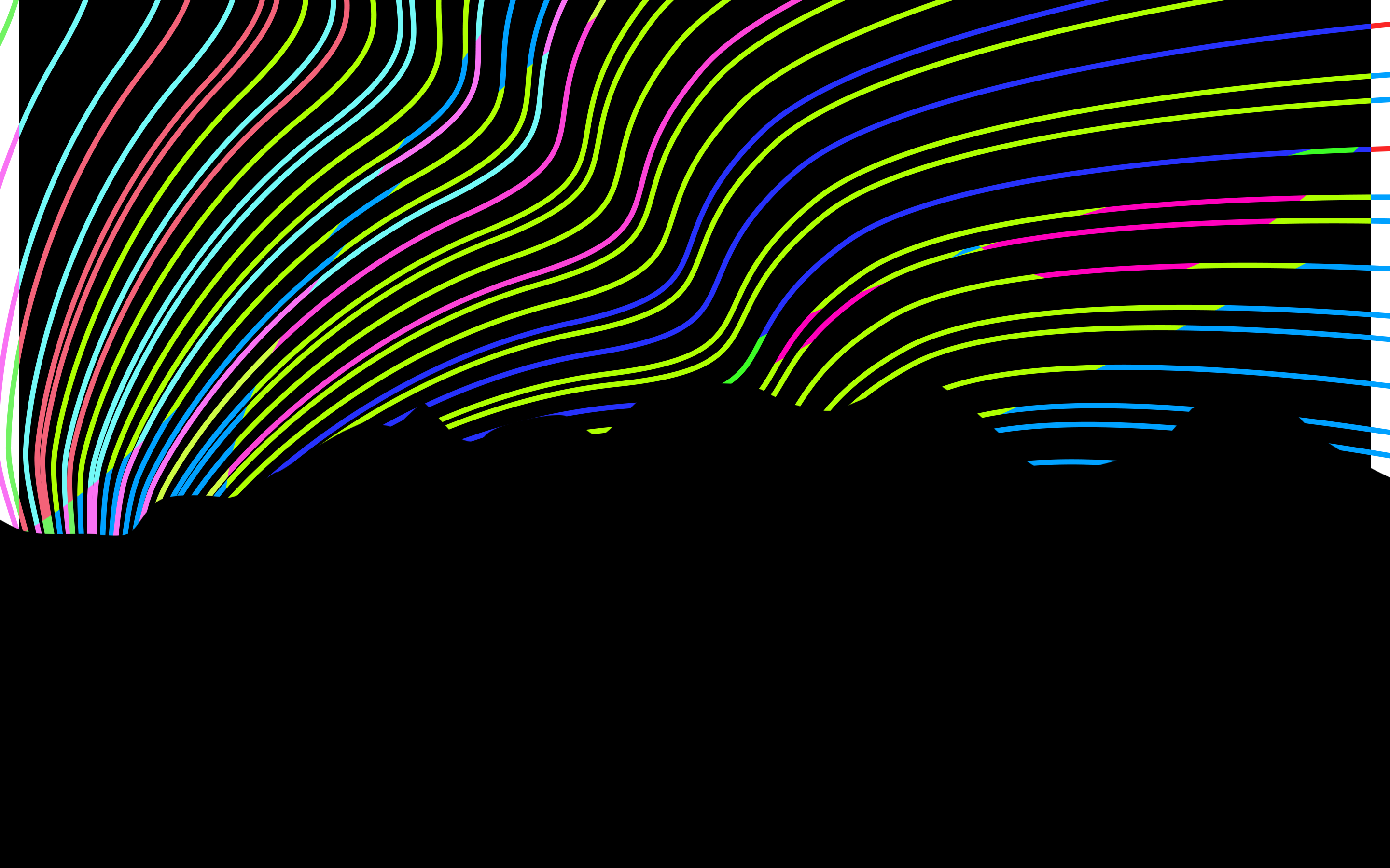Abstract colorful wavy lines over black landscape HD Wallpaper