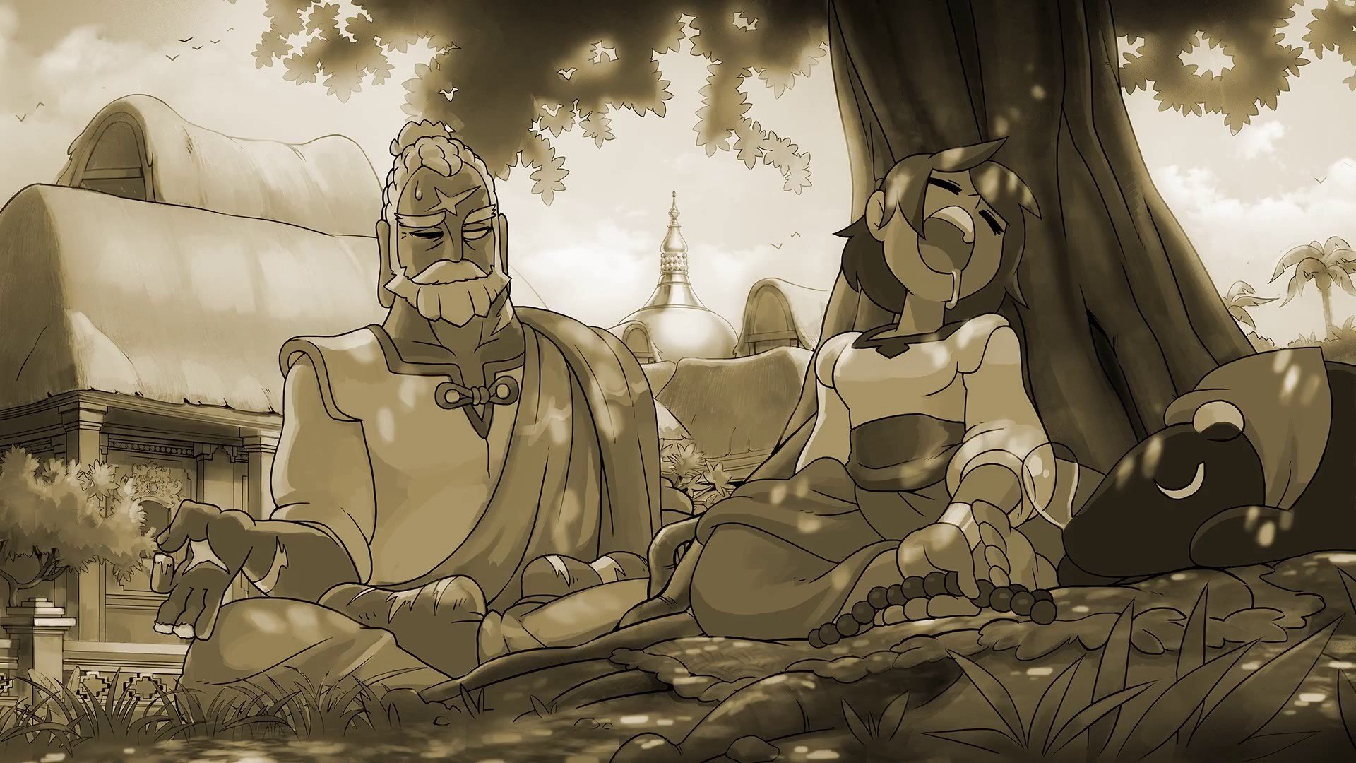 Ajna and Dhar from Indivisible meditating under a tree HD Wallpaper