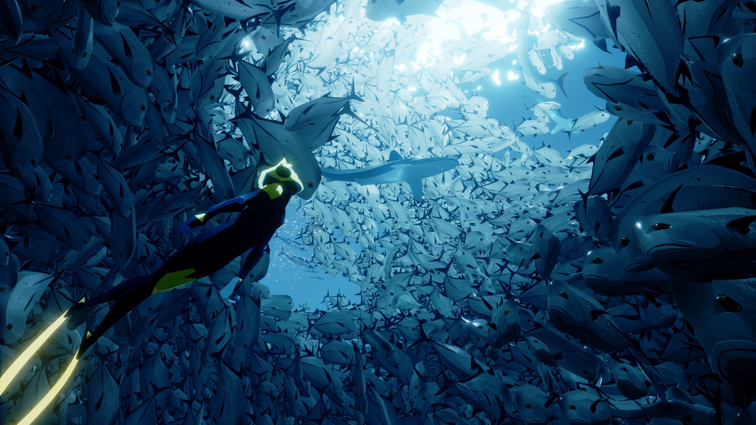 Abzu video game artwork with diver and shark HD Wallpaper