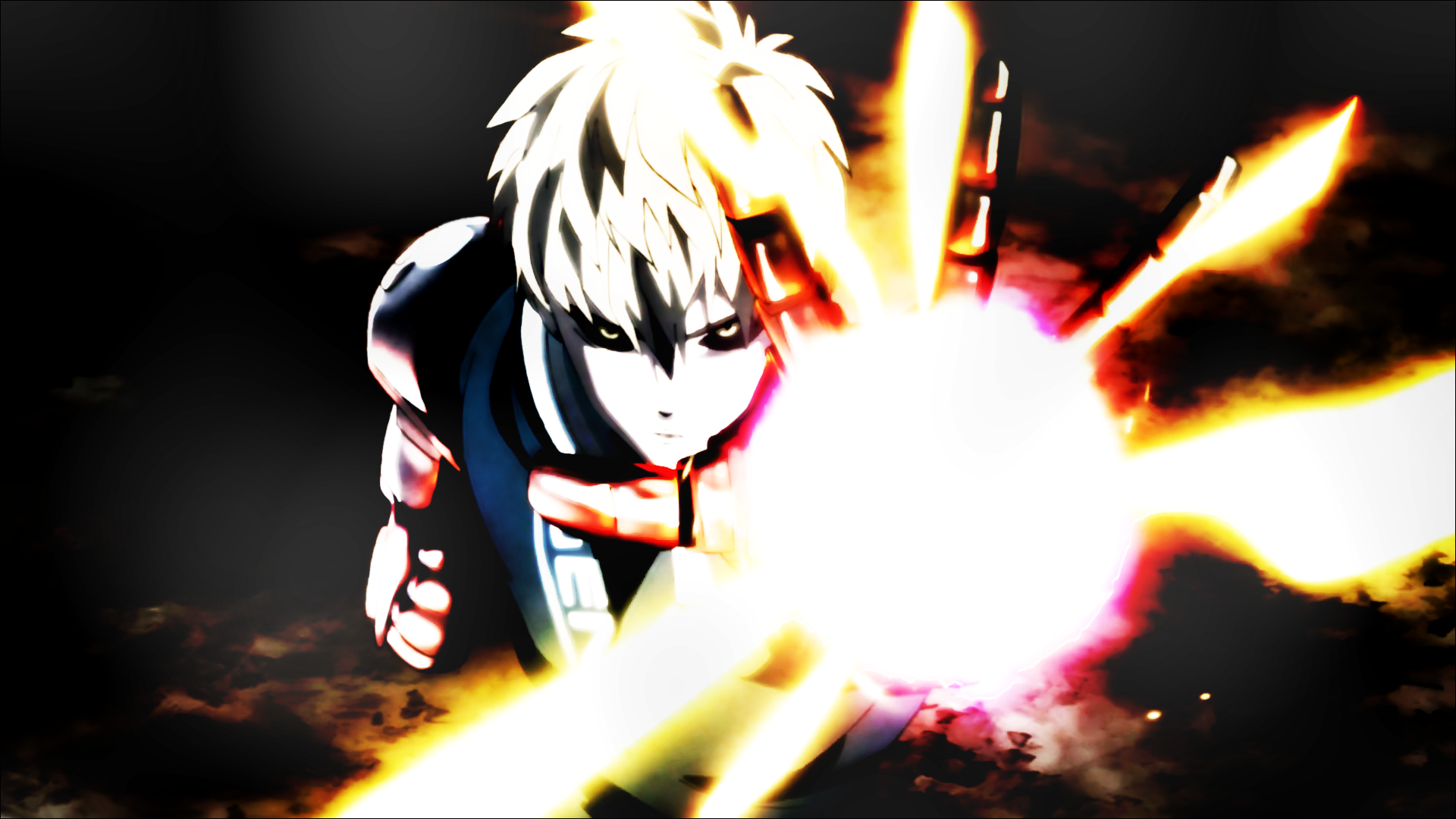 Genos from One-Punch Man firing energy blast HD Wallpaper