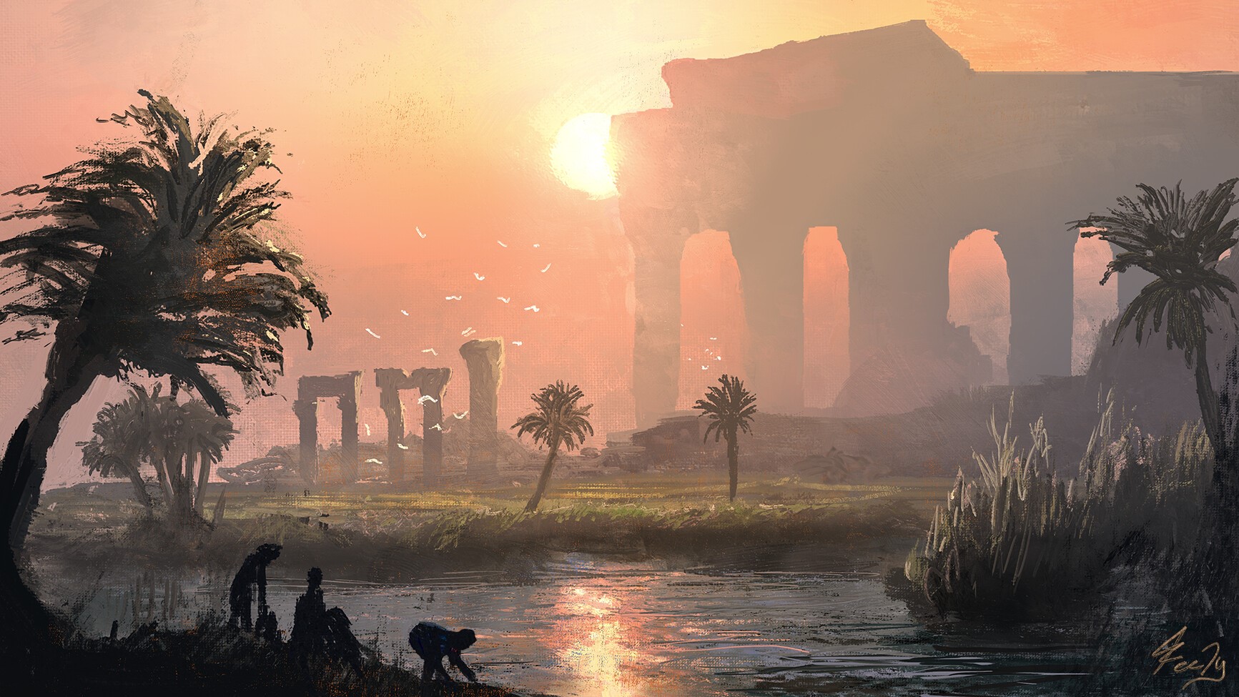 Digital art of ancient ruins by Joseph Feely HD Wallpaper