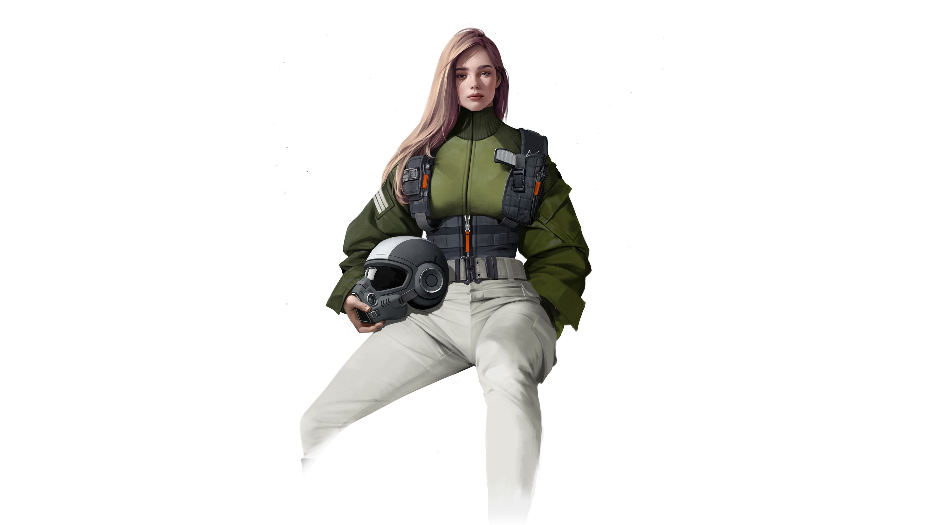 Woman in flight suit holding a helmet HD Wallpaper