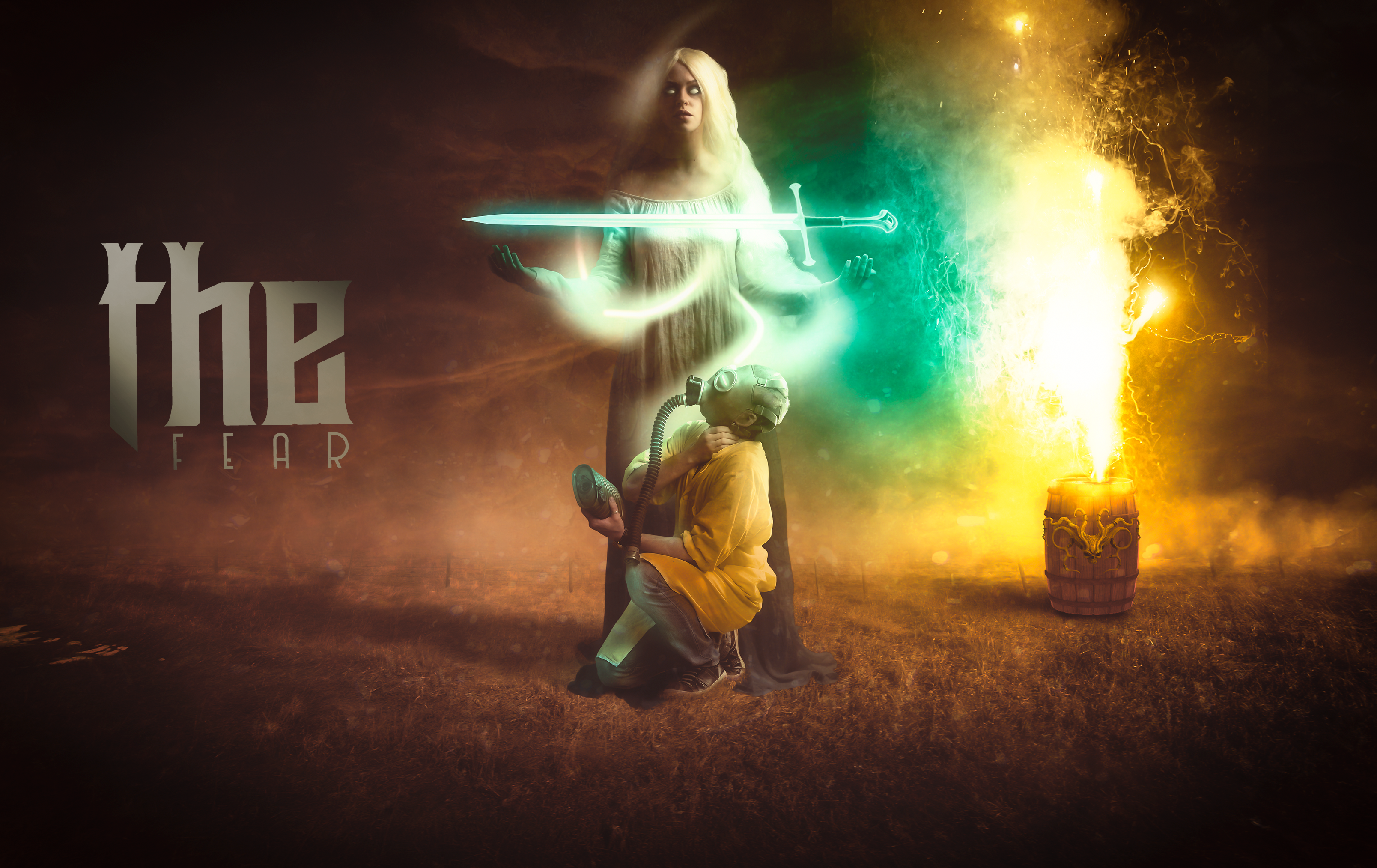 Olivia Brower with glowing sword and child HD Wallpaper