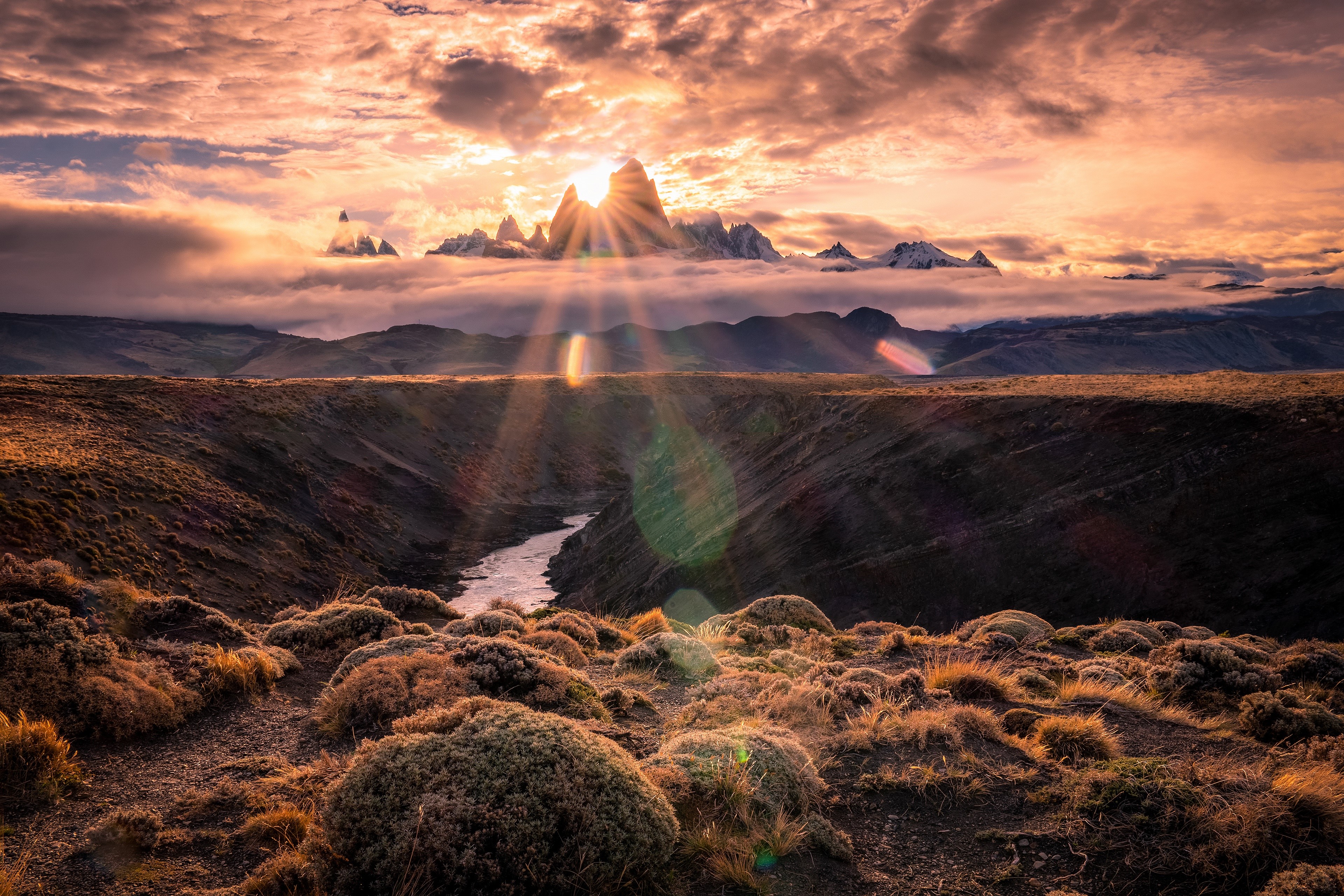 4K mountains landscape with river and clouds HD Wallpaper