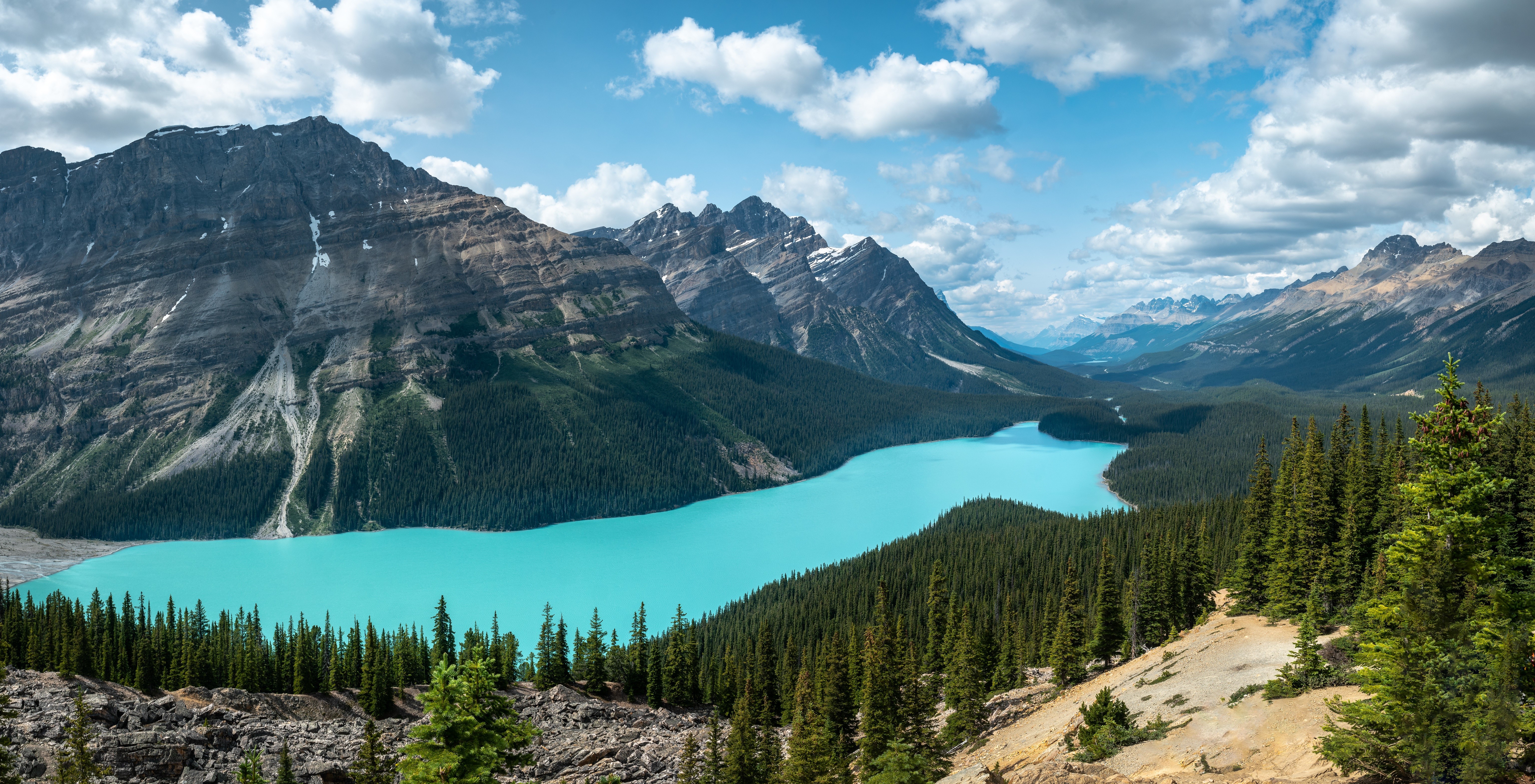 Turquoise lake and mountains landscape HD Wallpaper
