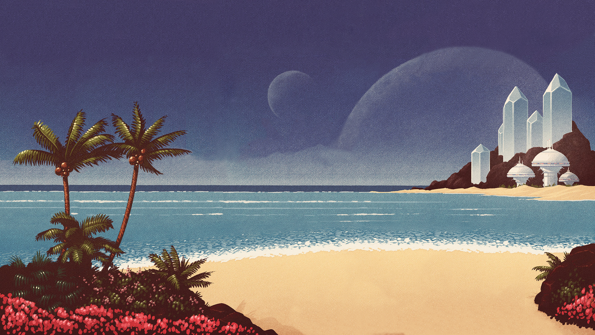 TWRP Cover Art with Palm Trees and Futuristic City HD Wallpaper