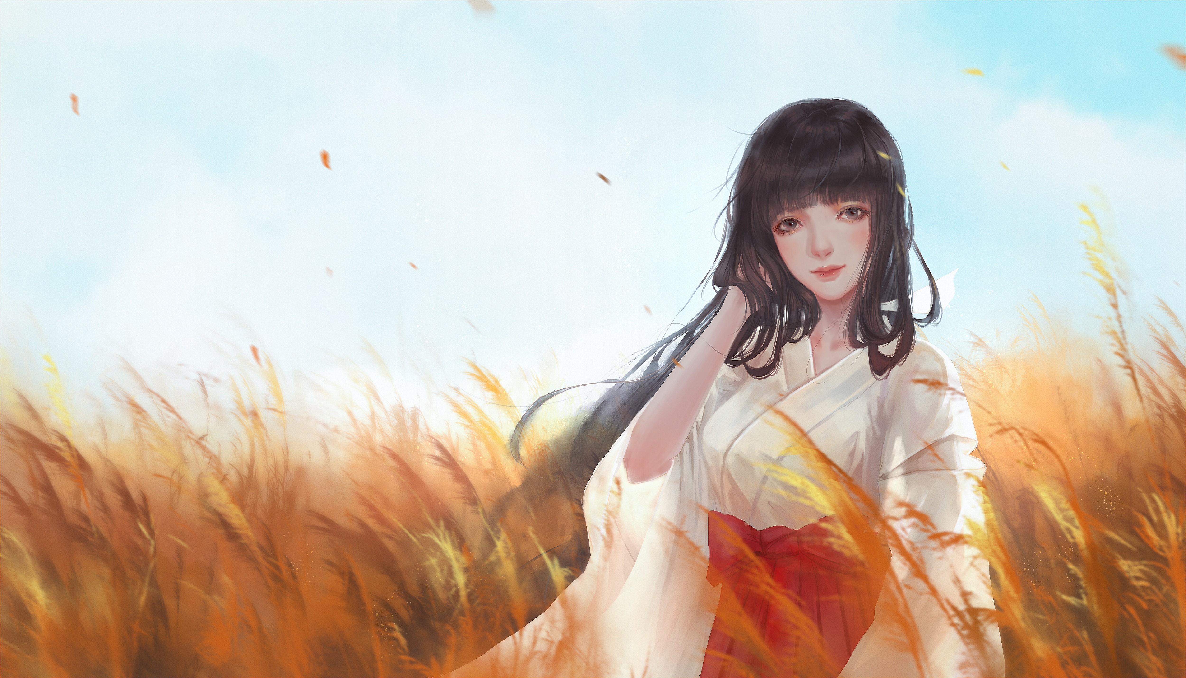 Kikyo from Inuyasha in a field HD Wallpaper