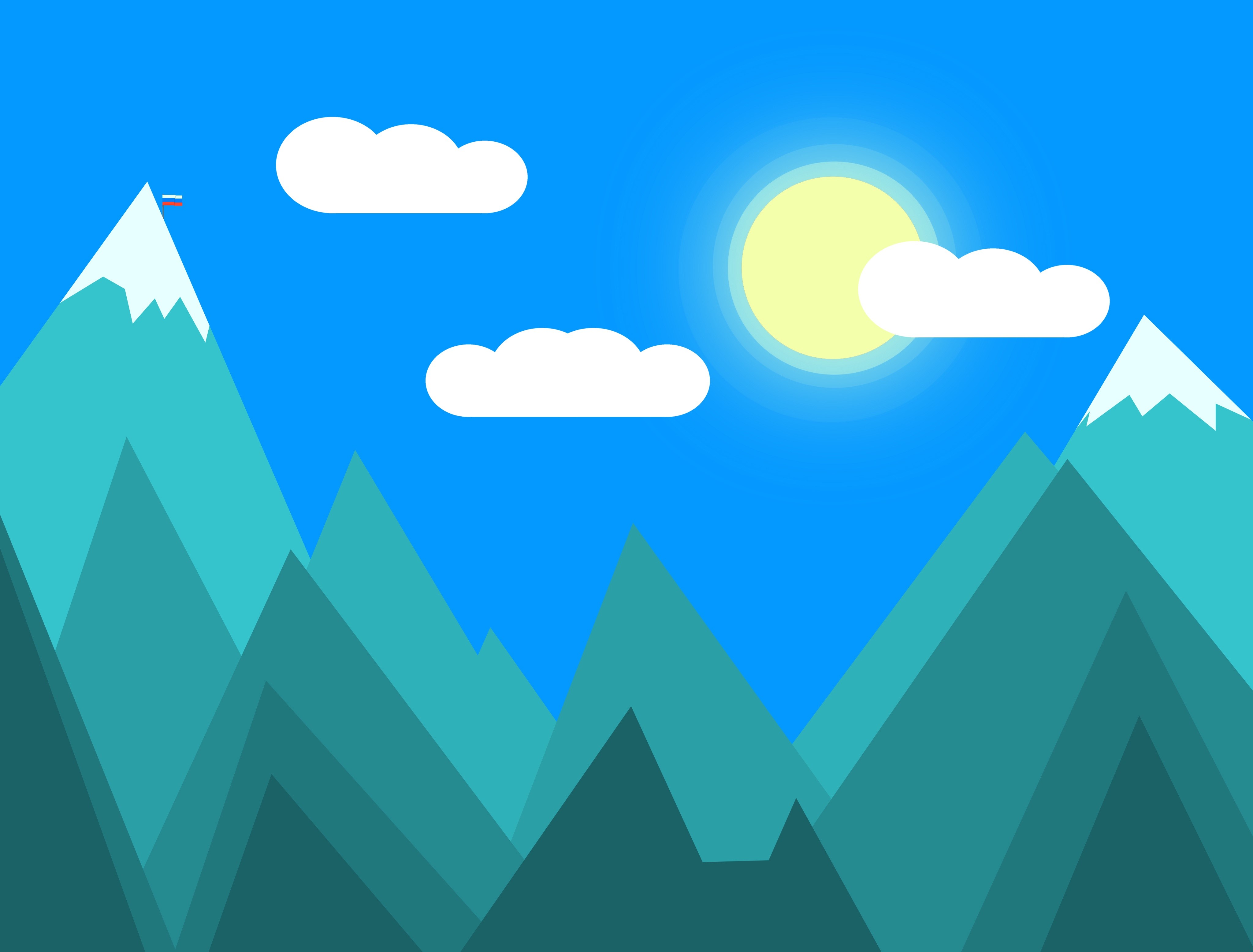 Abstract Mountains with Sun and Clouds HD Wallpaper
