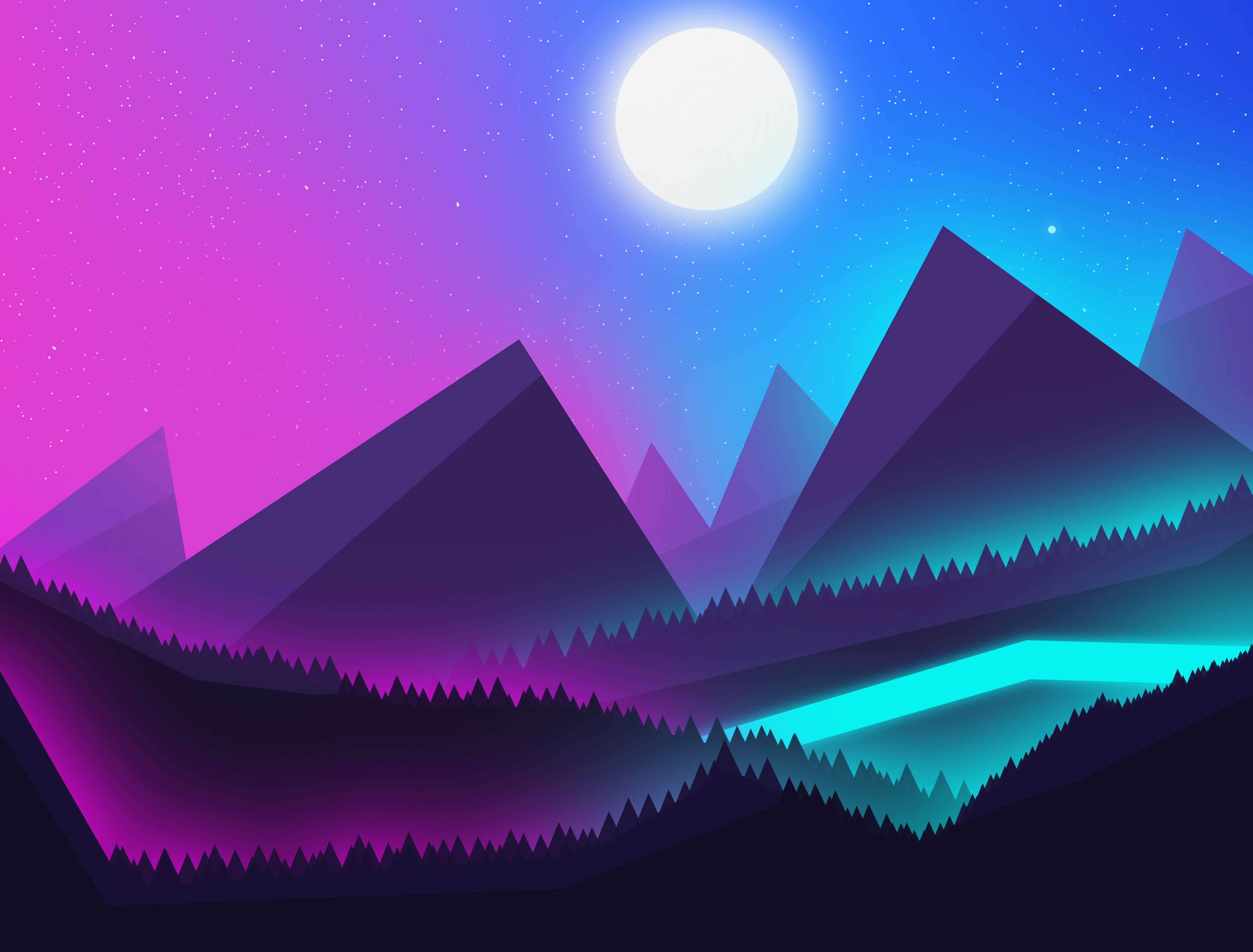 4K Abstract Digital Landscape in Cyan and Pink HD Wallpaper