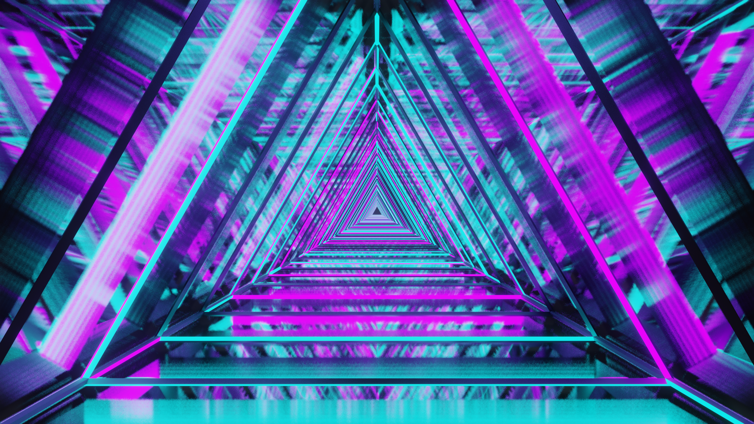 Neon Triangle Tunnel with Glowing Lights HD Wallpaper