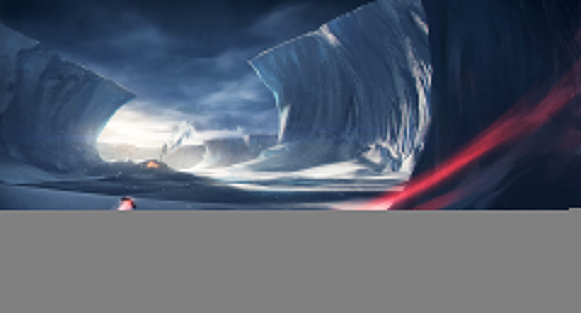 Spaceship in an icy landscape with red light HD Wallpaper