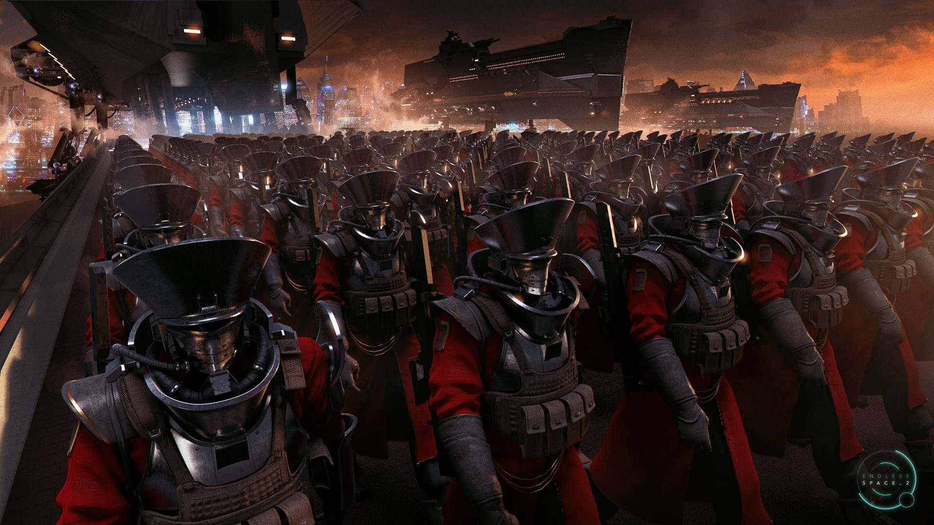Endless Space 2 soldiers in formation with spaceships HD Wallpaper