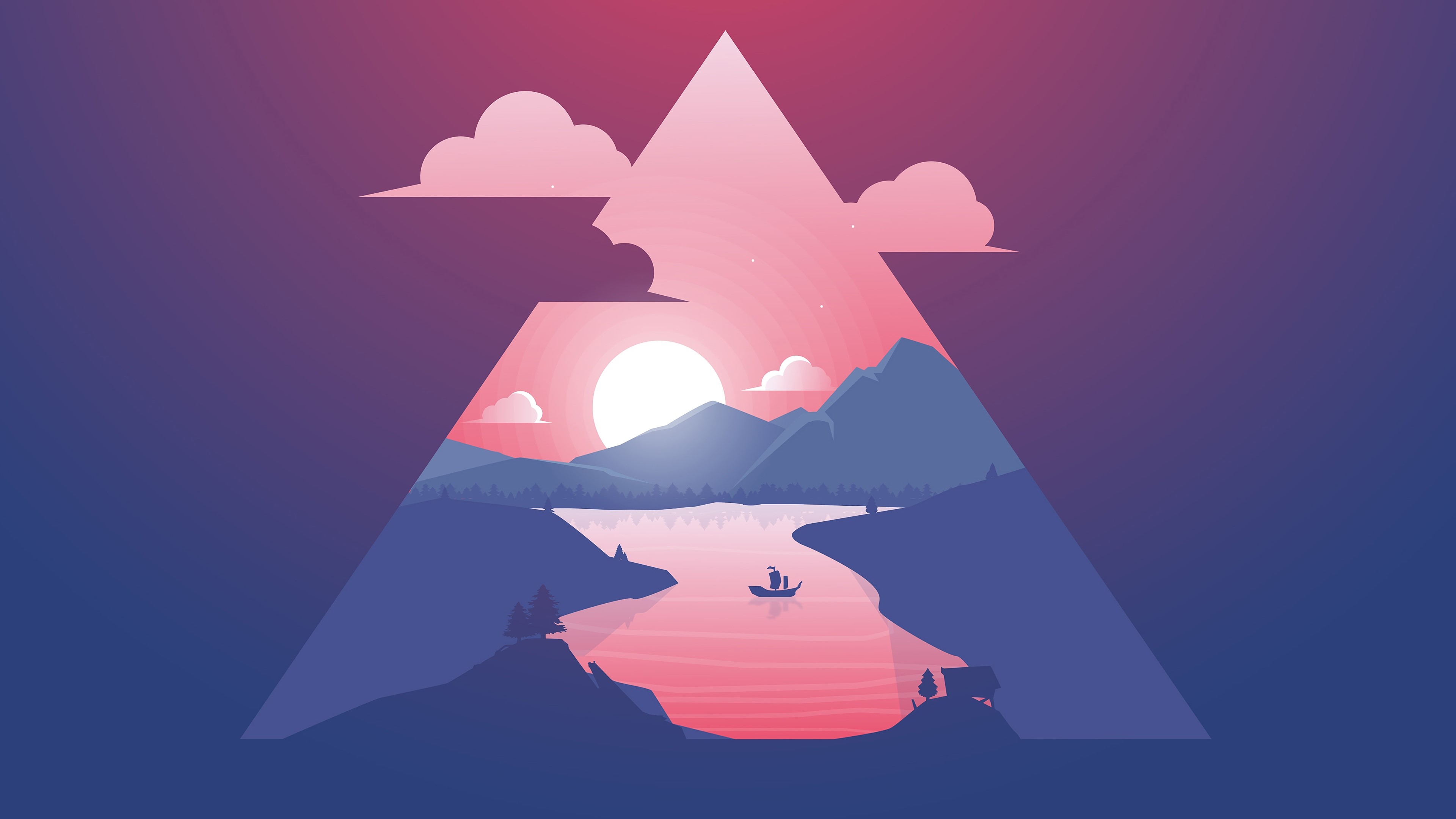 Minimalist Mountain Lake Sunset Artwork HD Wallpaper