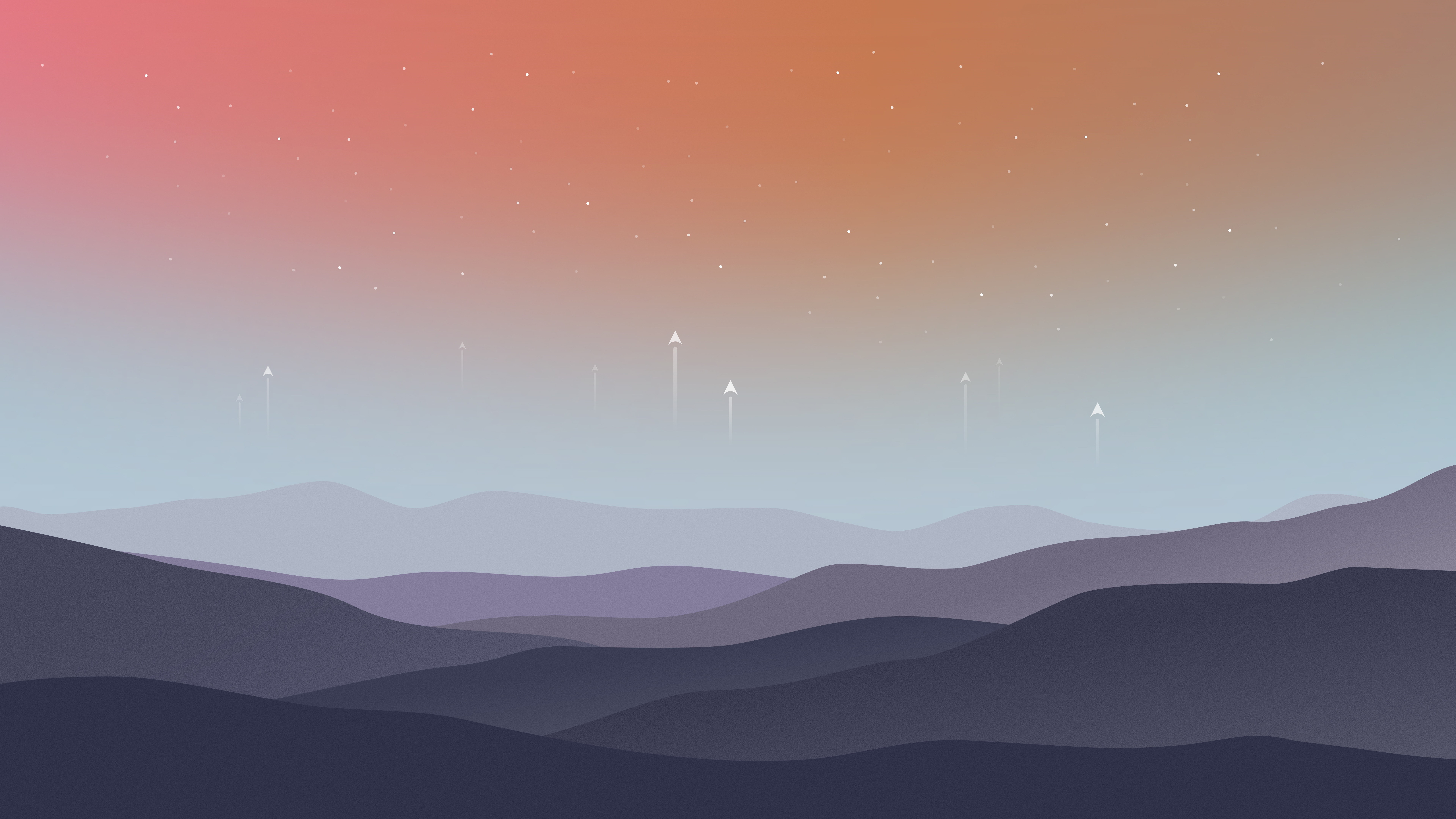 Minimalist mountain landscape with stars and arrows HD Wallpaper