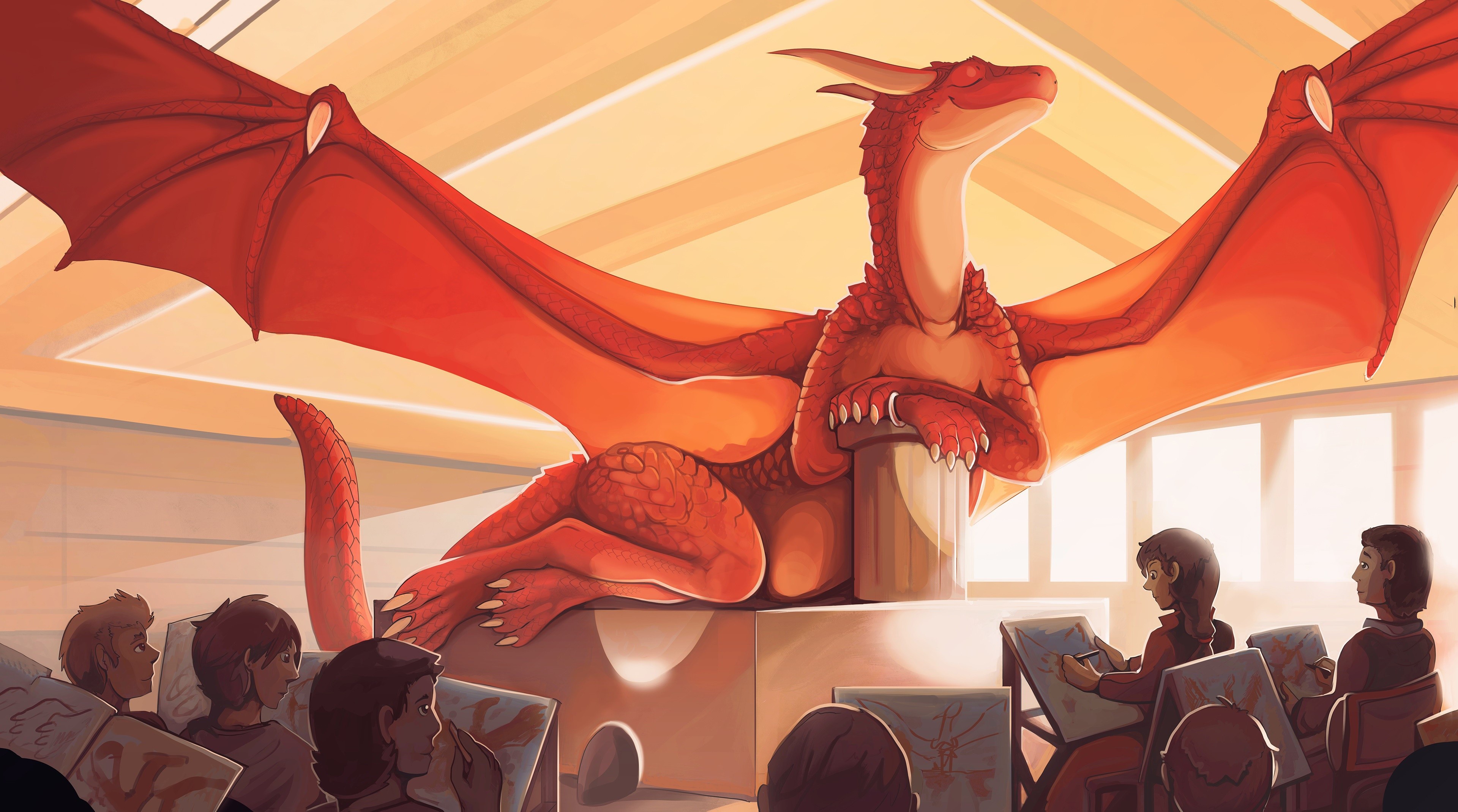 Red Dragon in Art Class HD Wallpaper