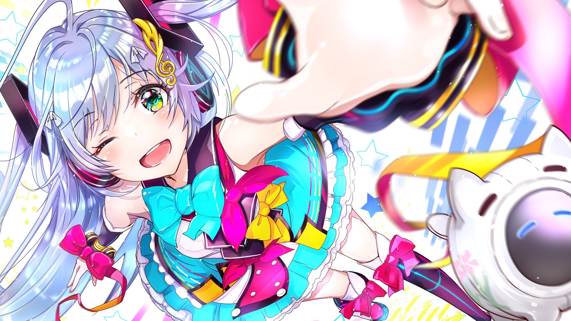 Anime girl with long hair and colorful outfit HD Wallpaper