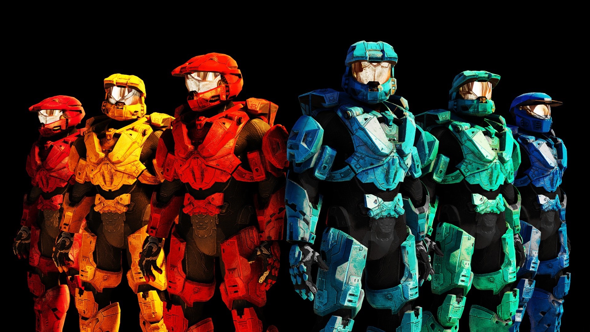 Red vs. Blue characters in futuristic armor HD Wallpaper