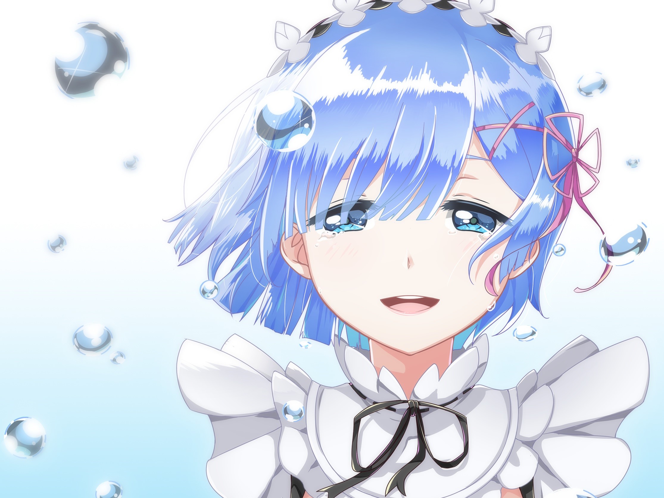 Rem from Re:Zero crying with bubbles HD Wallpaper