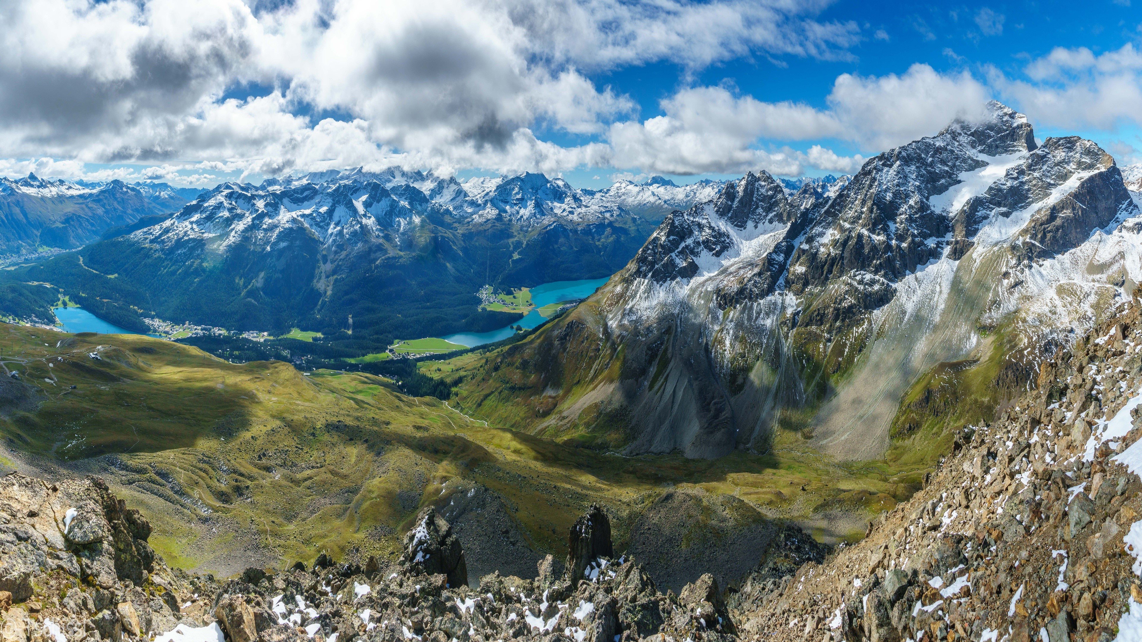 4K Mountain Landscape with Lakes and Valley HD Wallpaper