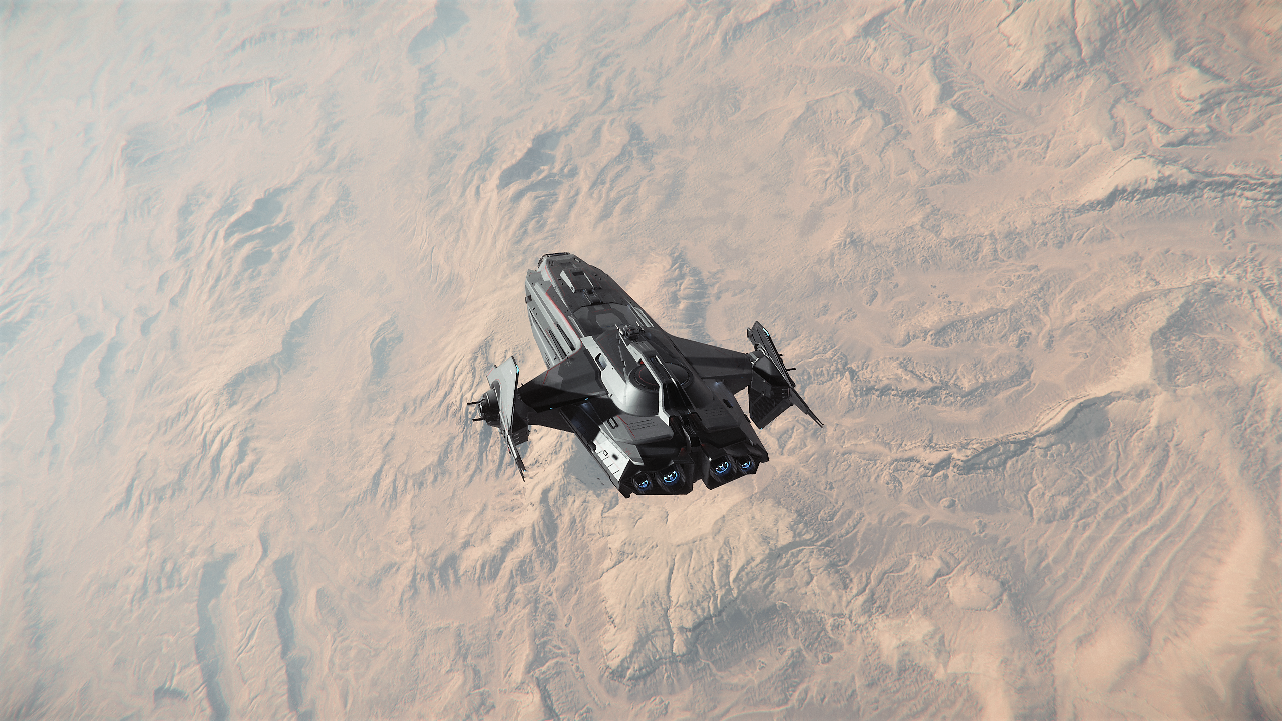 Anvil Pisces spaceship flying over a desert planet HD Wallpaper
