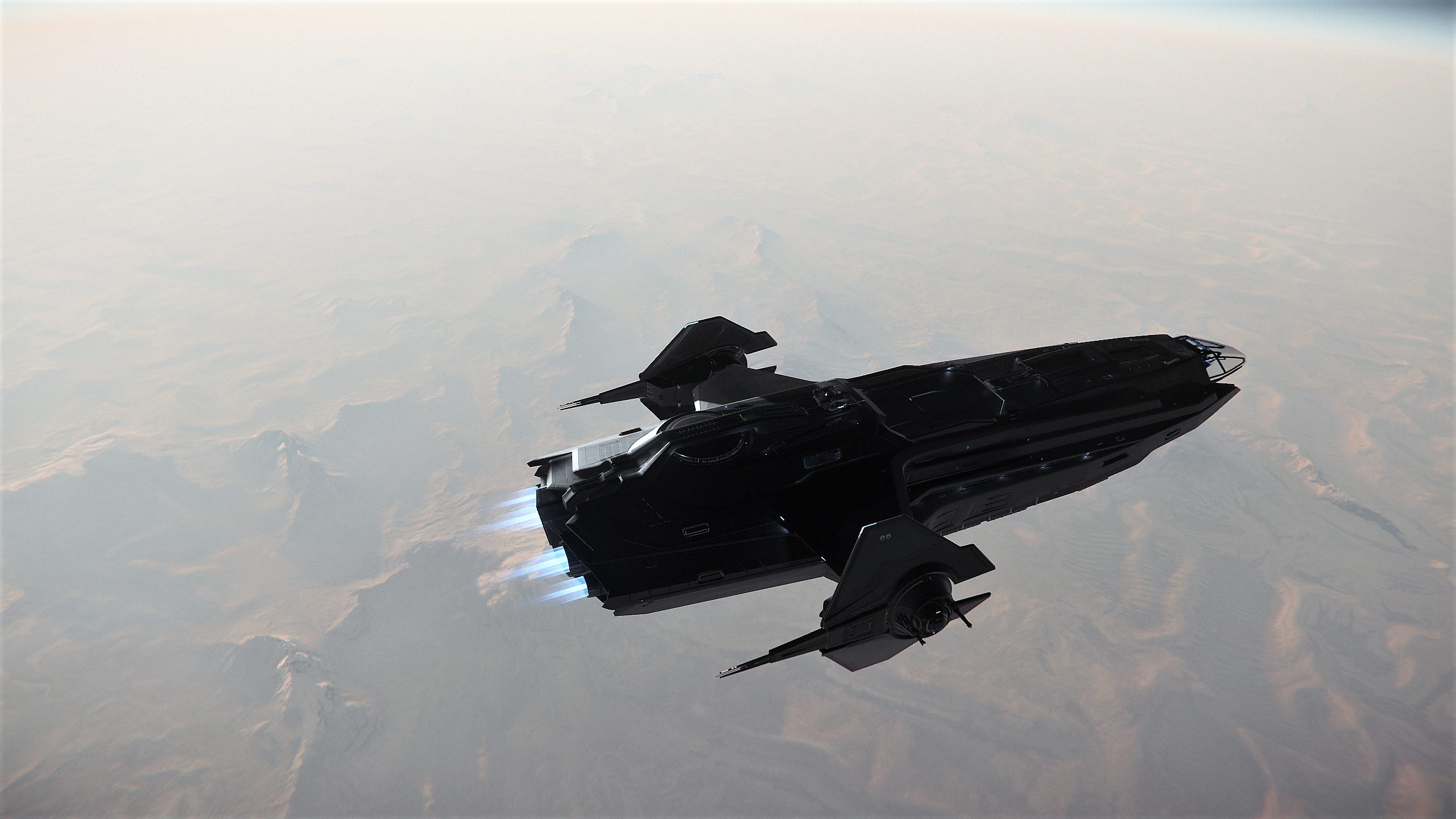 Anvil Pisces spaceship flying over a desert planet HD Wallpaper