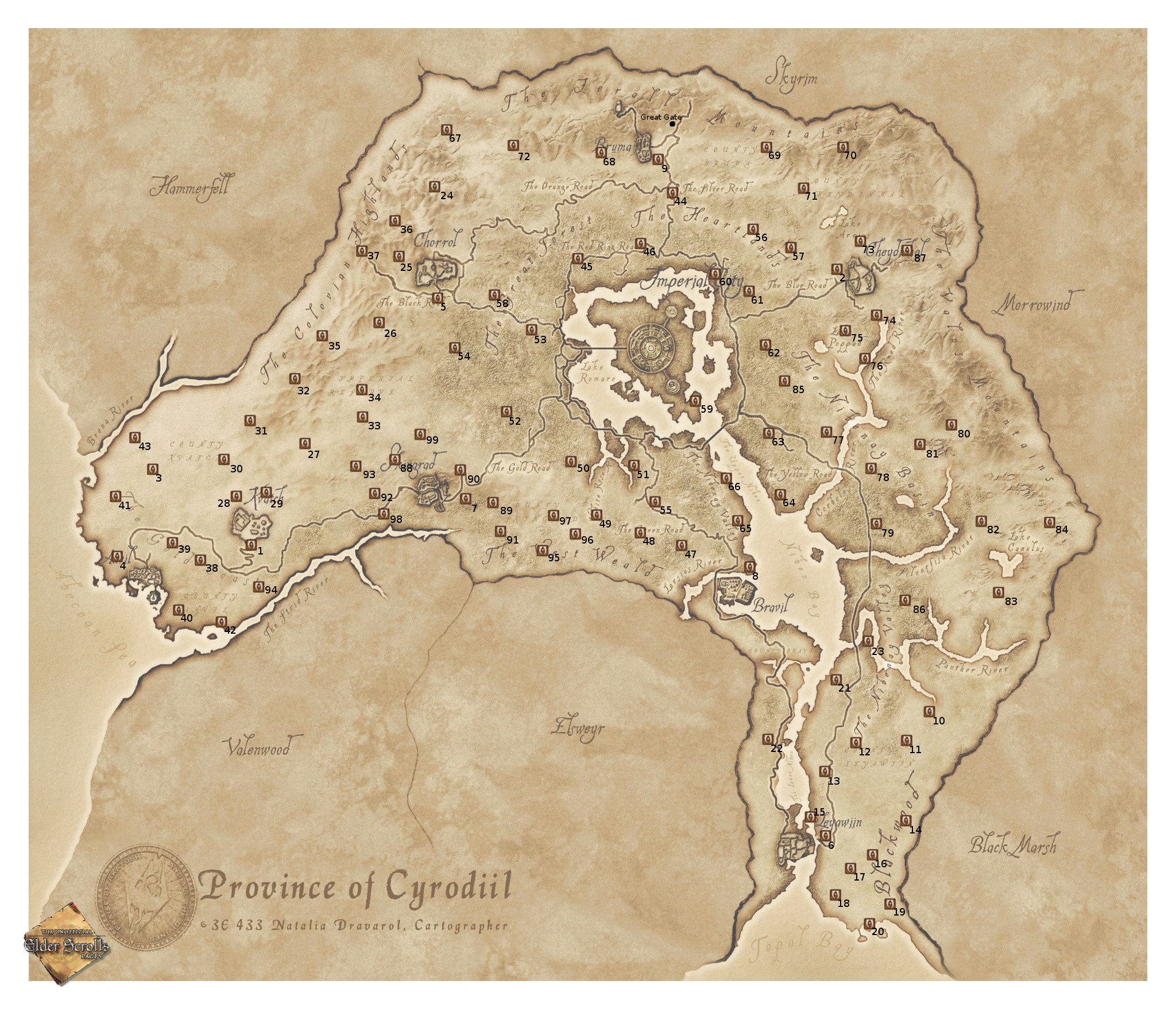 Map of the Province of Cyrodiil from The Elder Scrolls IV: Oblivion HD Wallpaper