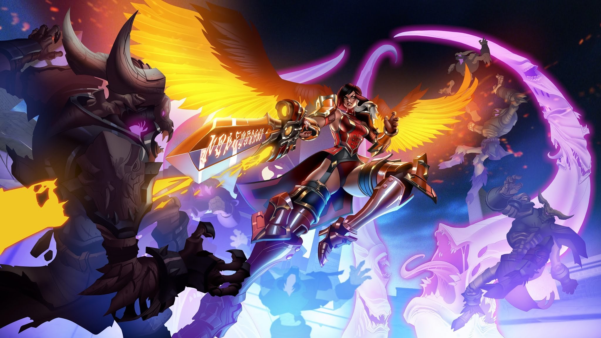 Furia from Paladins fighting demons HD Wallpaper