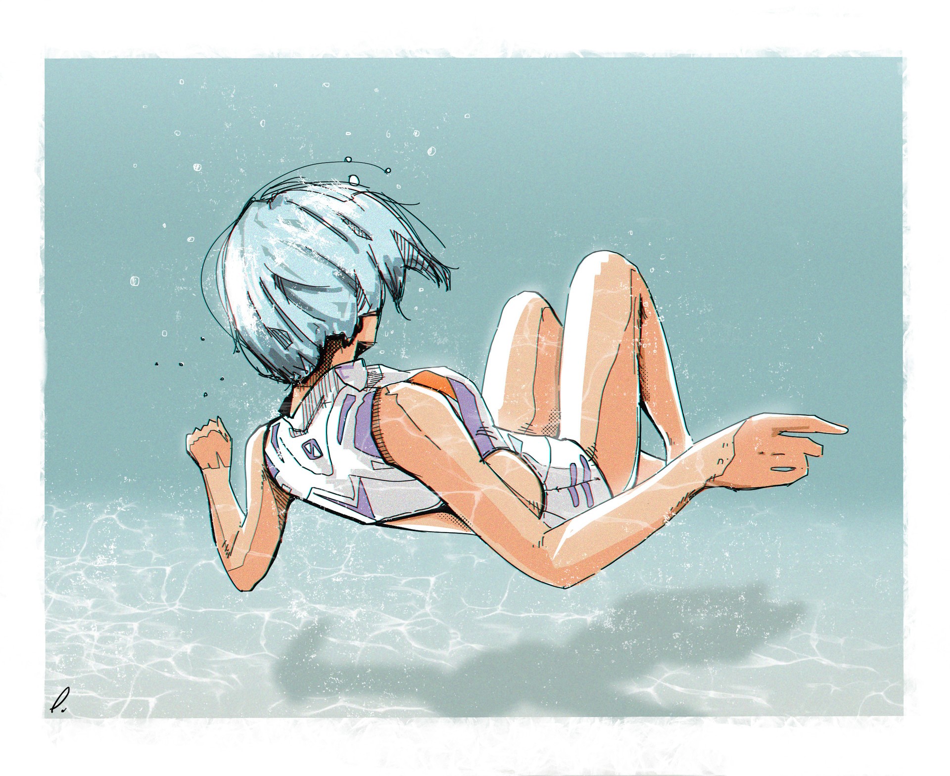 Ayanami Rei from Neon Genesis Evangelion underwater HD Wallpaper
