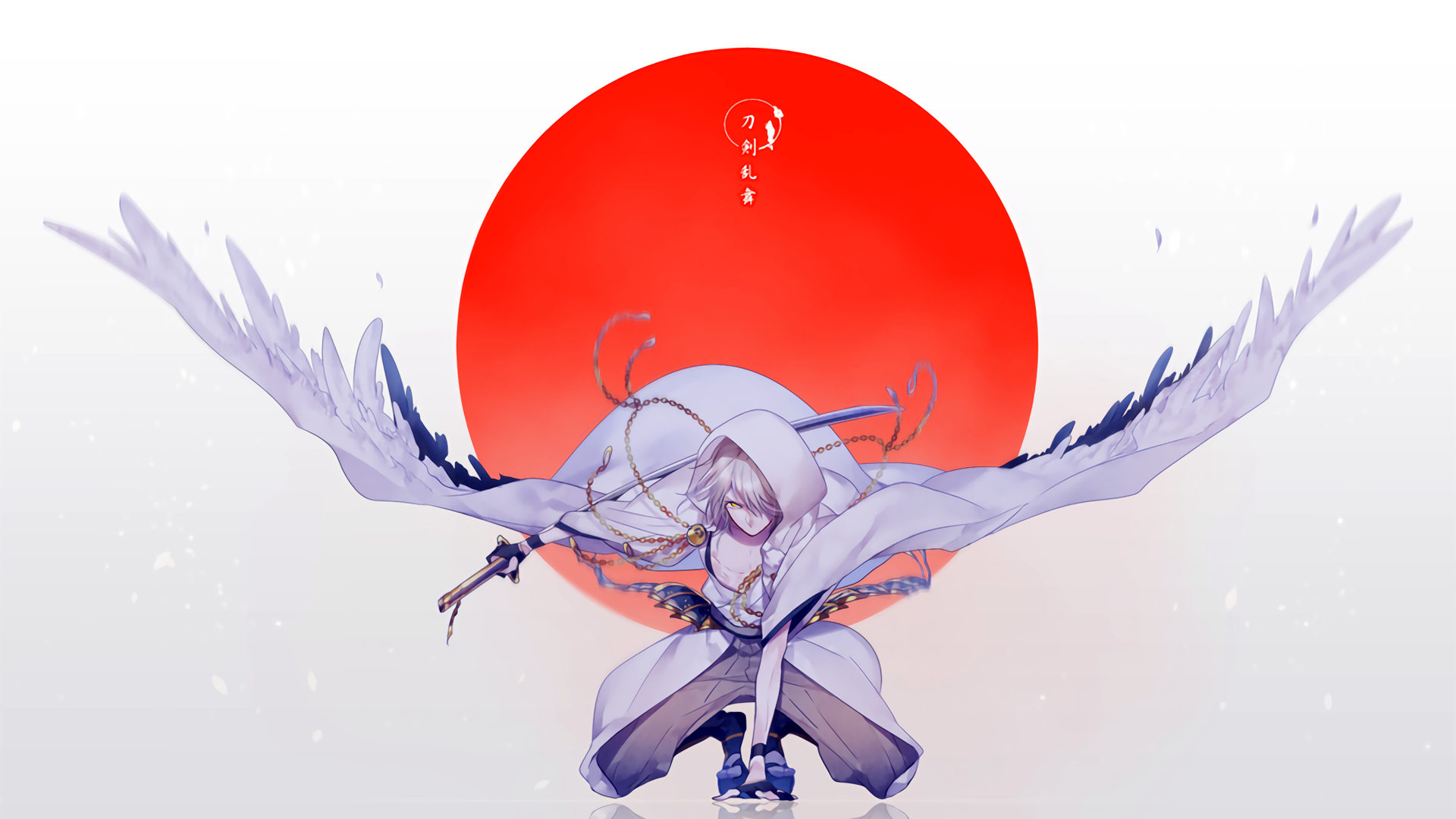 Anime character with wings and katana in front of sun HD Wallpaper