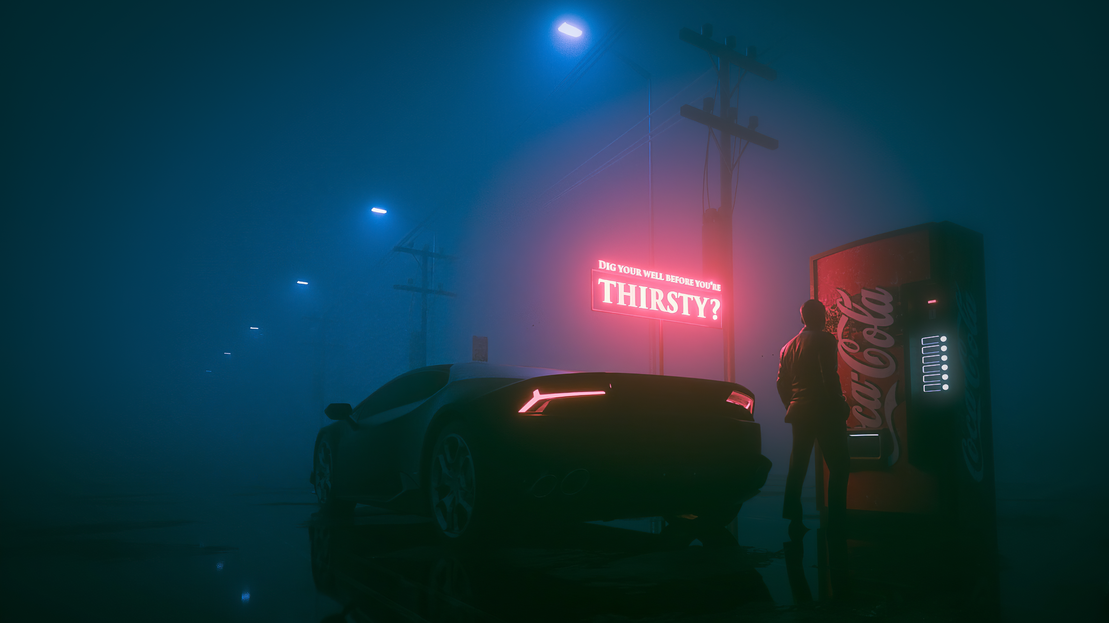 4K Mist Car Coca-Cola Vending Machine Neon Sign HD Wallpaper