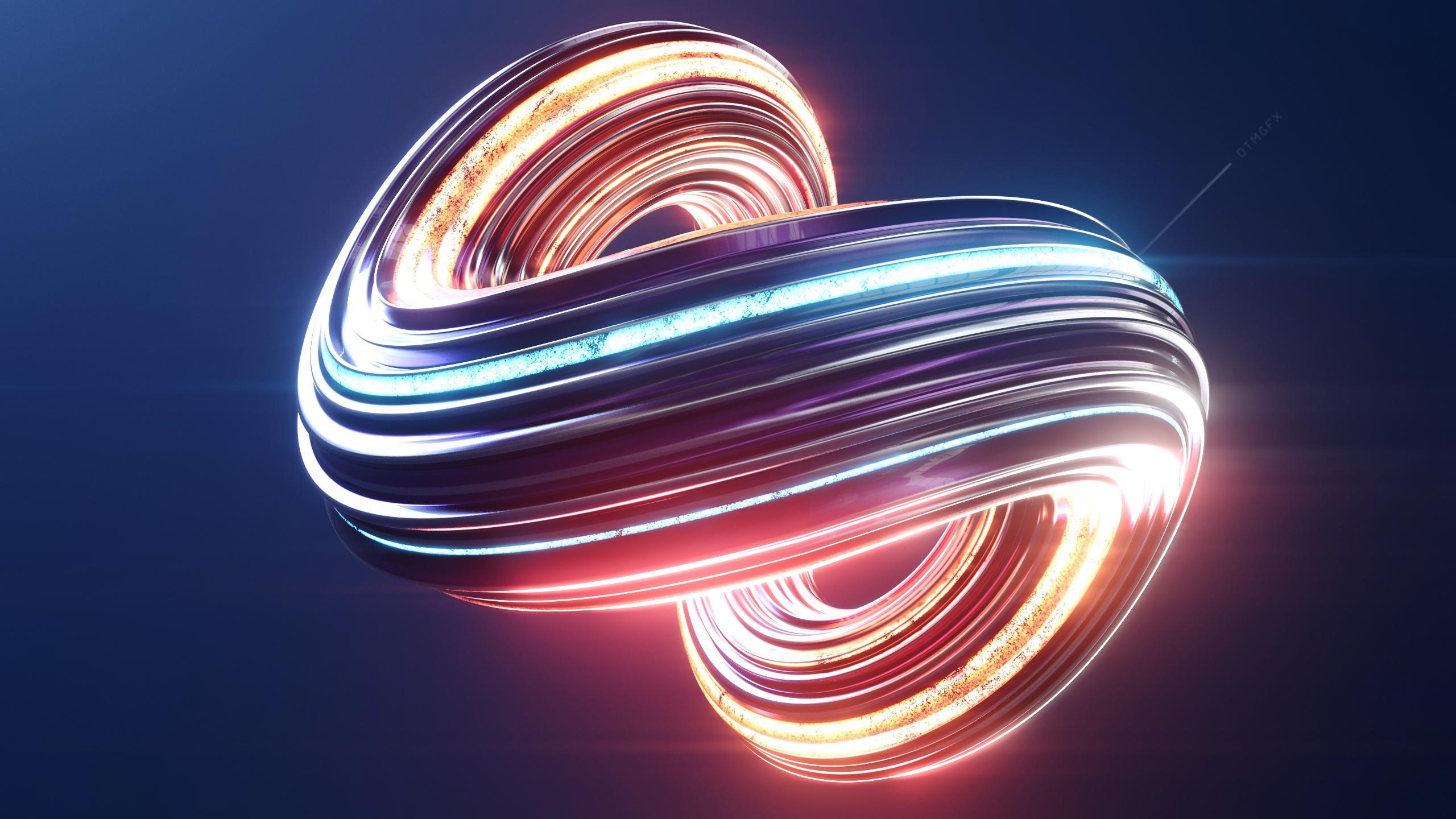 Abstract 3D render of a metallic torus knot HD Wallpaper