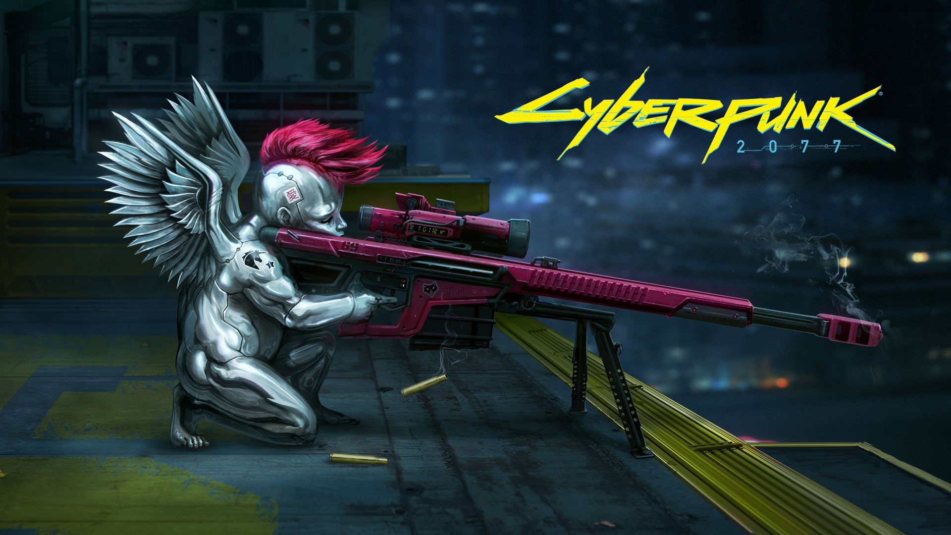 Cyberpunk 2077 character with sniper rifle HD Wallpaper