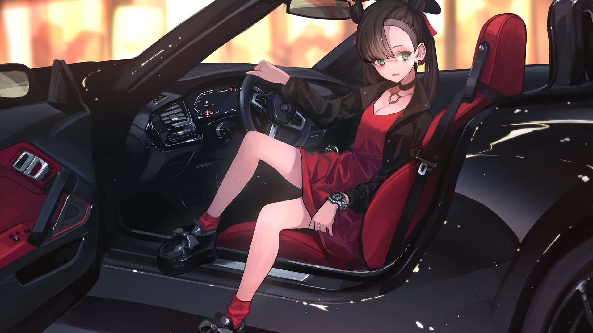 Marnie from Pokémon in a black BMW convertible HD Wallpaper