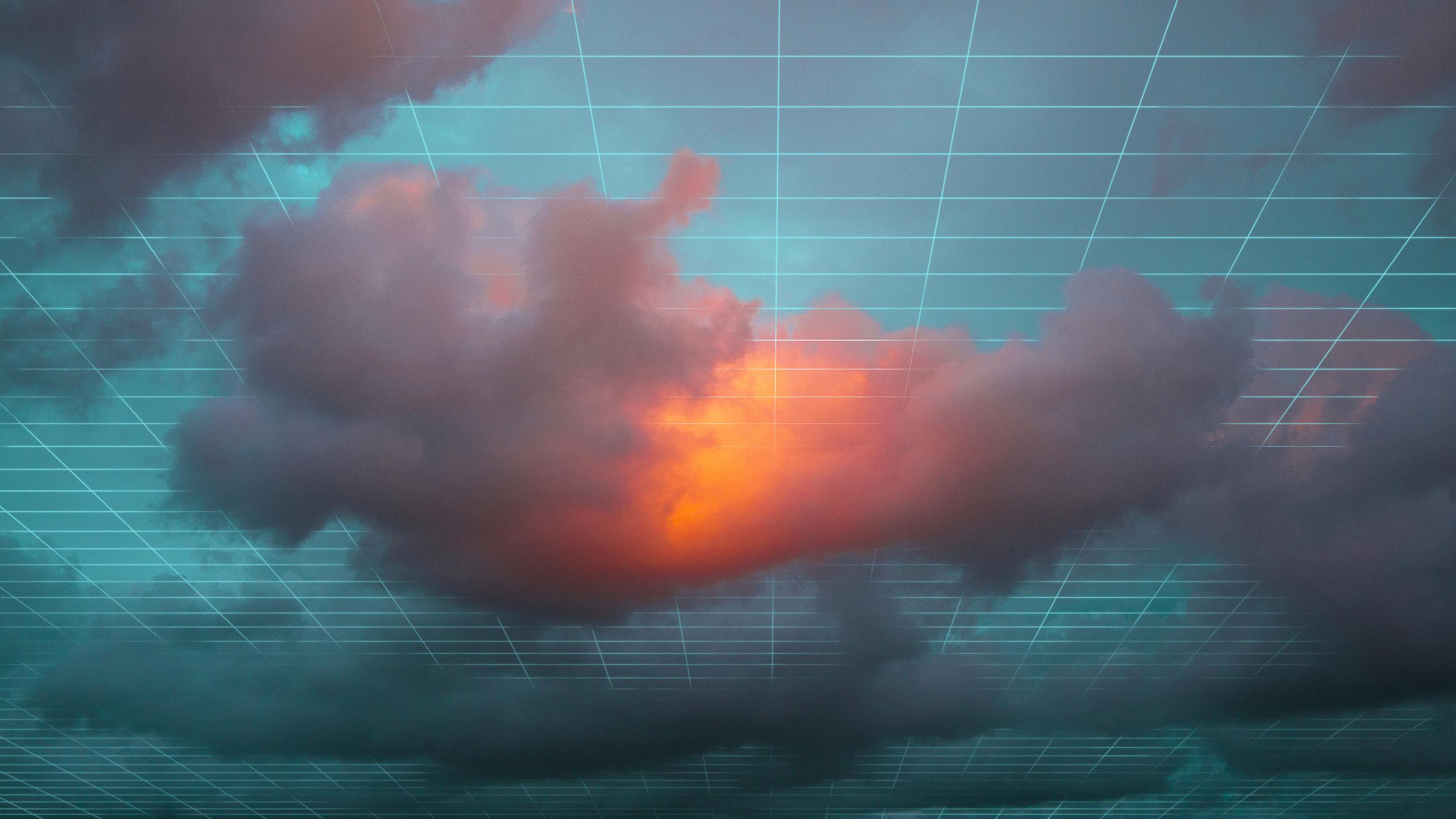 Abstract digital art of clouds with a grid overlay HD Wallpaper