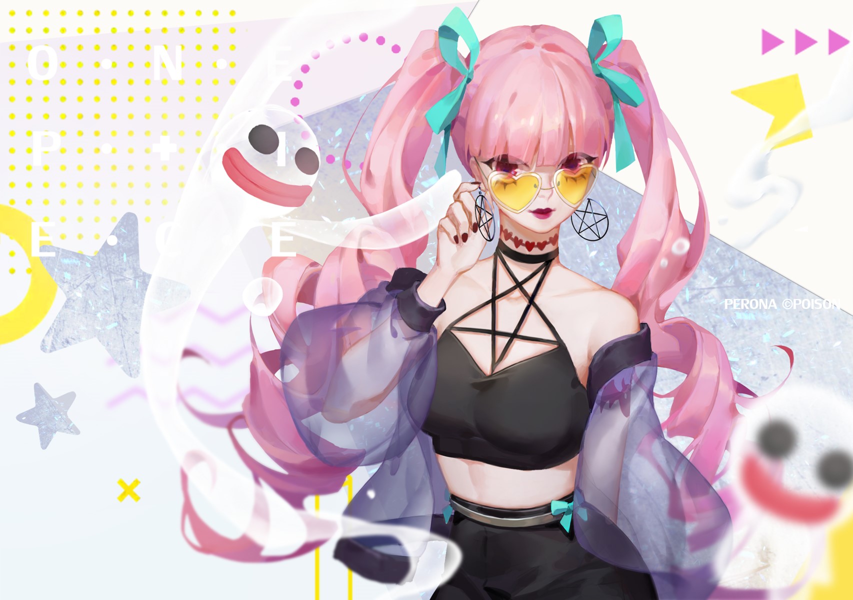 Perona from One Piece with pink twintails and heart sunglasses HD Wallpaper