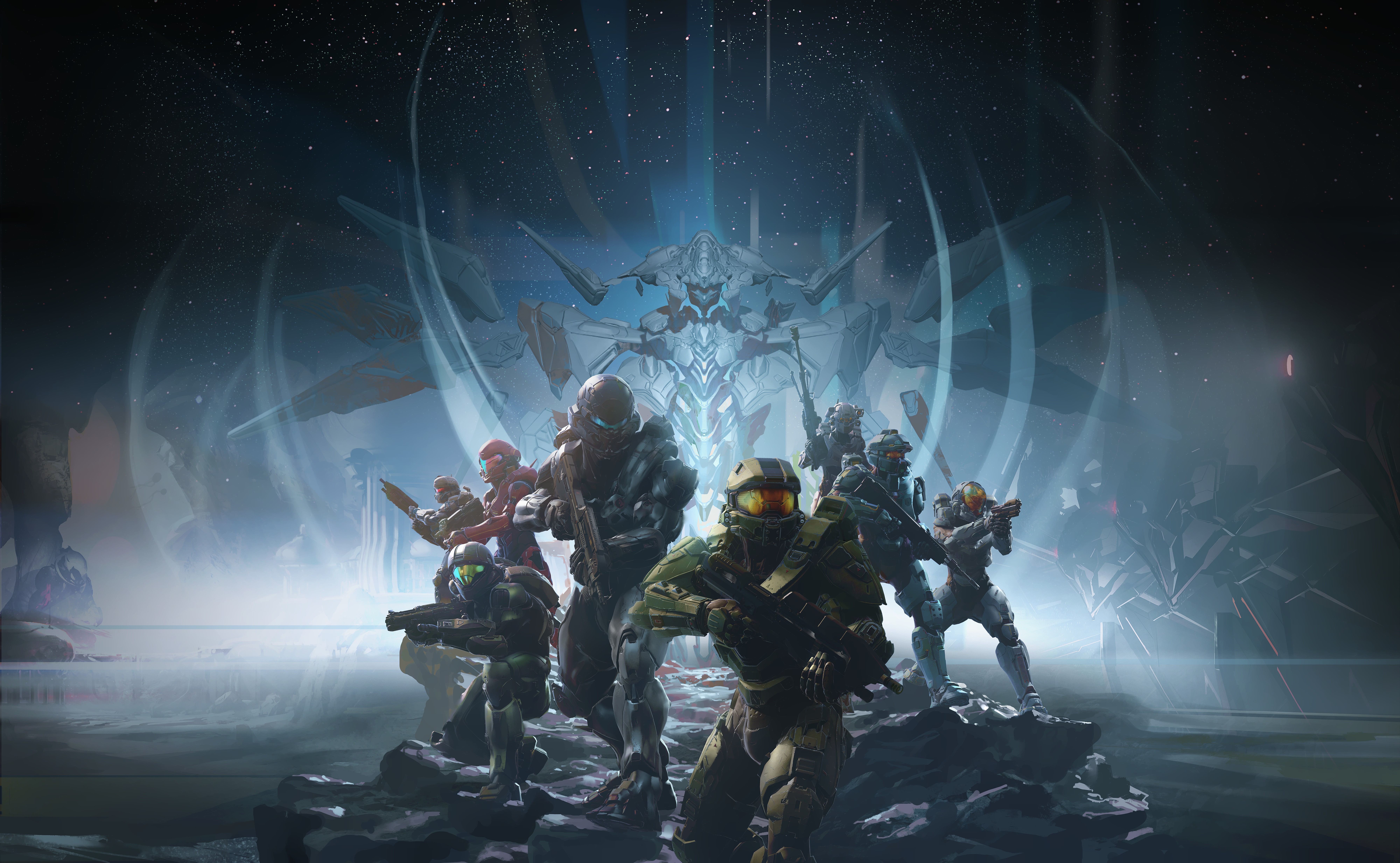 Halo 5: Guardians Spartans with Promethean Enemy HD Wallpaper