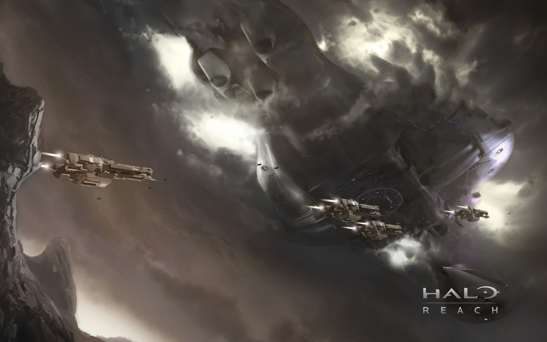 Halo Reach Spaceships in Clouds HD Wallpaper
