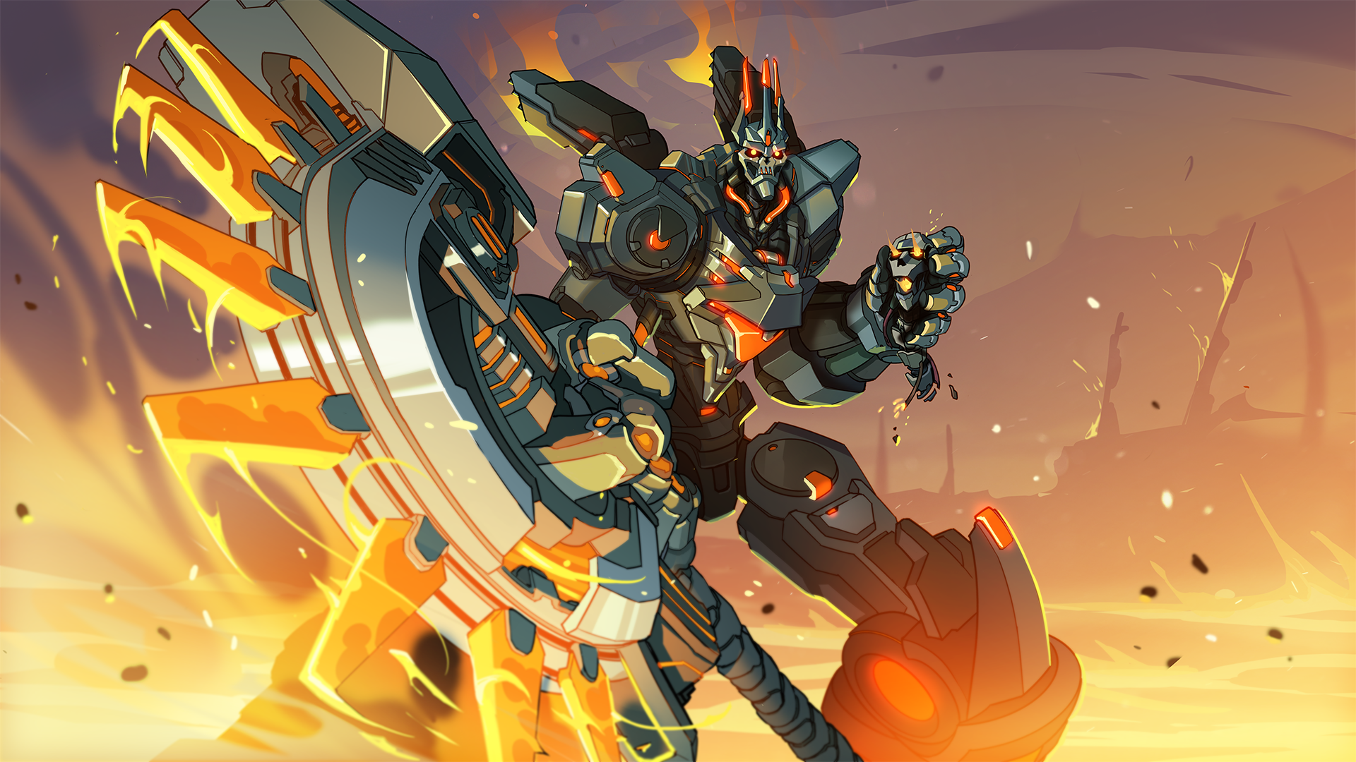 Terminus from Paladins holding a fiery axe HD Wallpaper