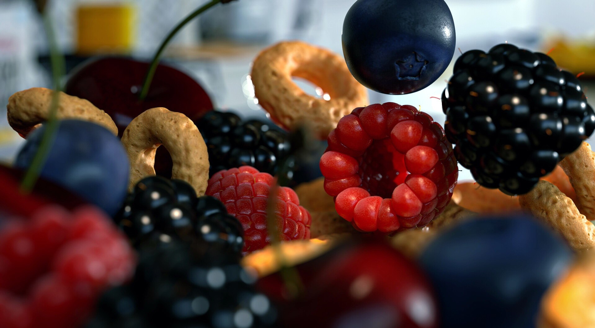 Close-up of assorted berries and cookies HD Wallpaper