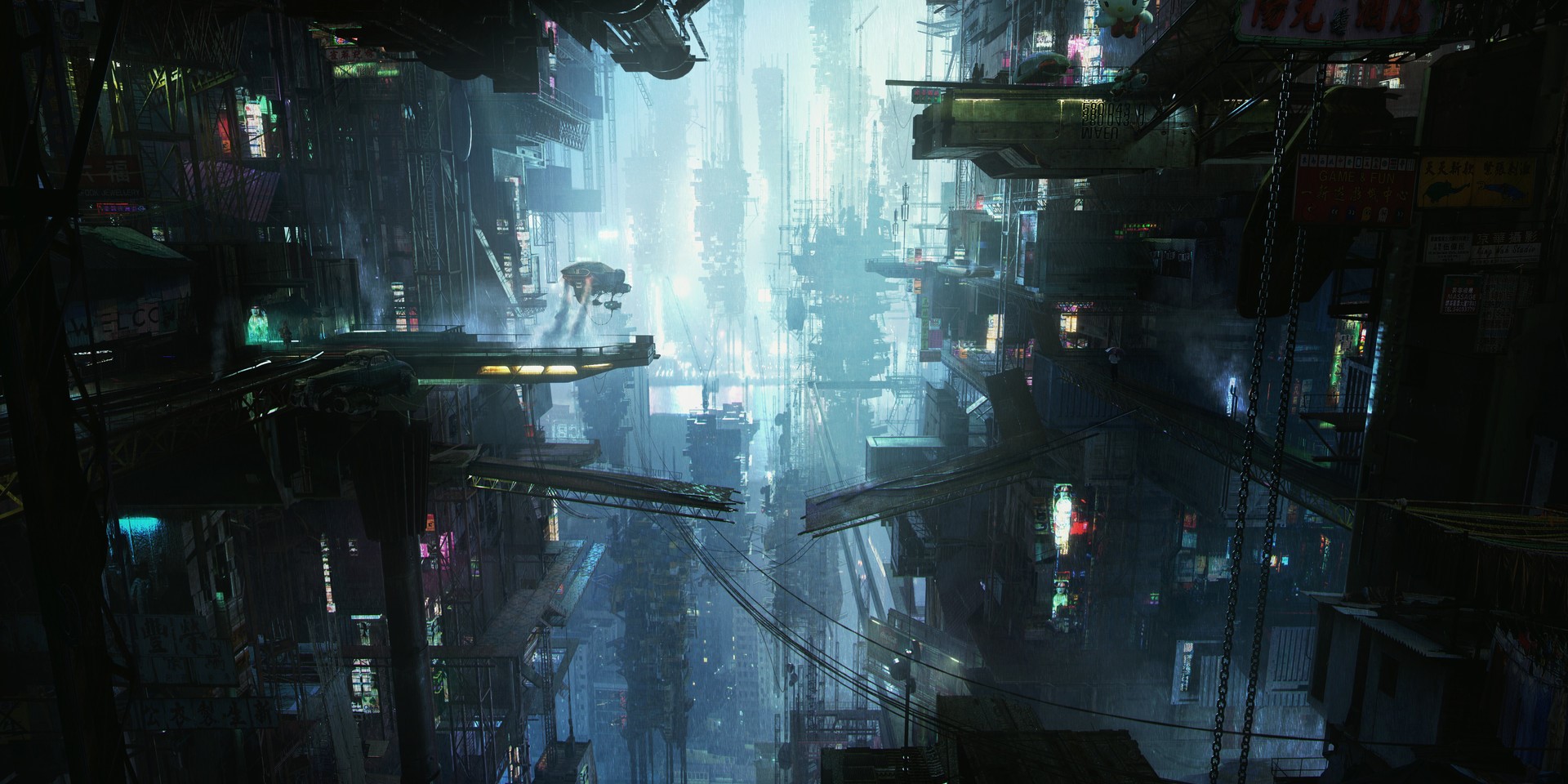 Artwork of a futuristic city by Tamas Medve HD Wallpaper