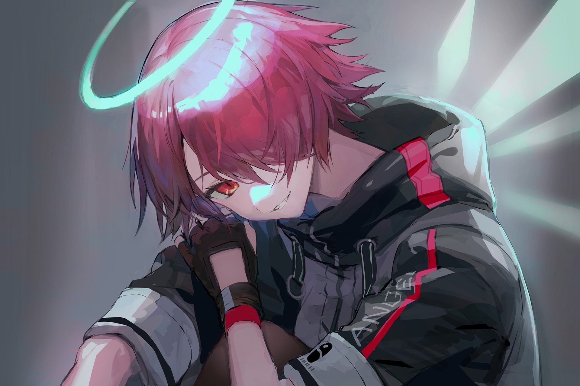 Exusiai from Arknights with red hair and halo HD Wallpaper