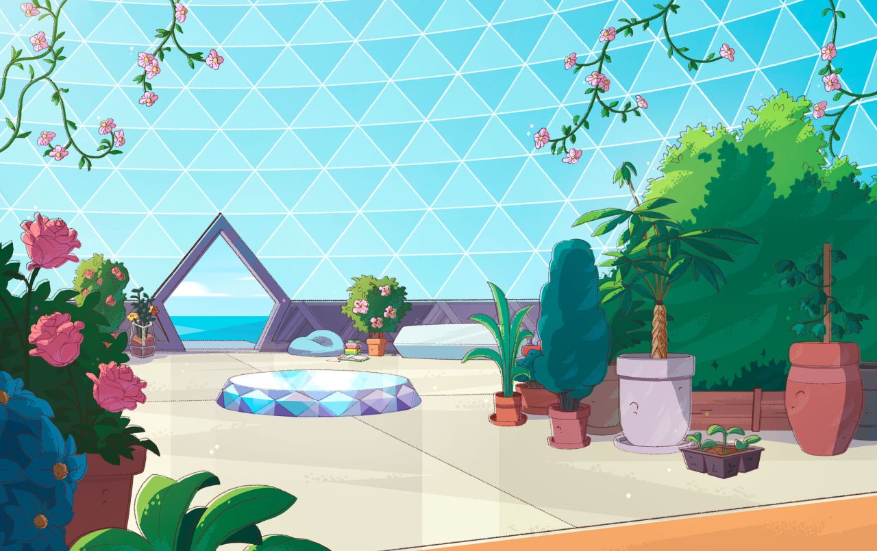 Greenhouse with plants and ocean view HD Wallpaper