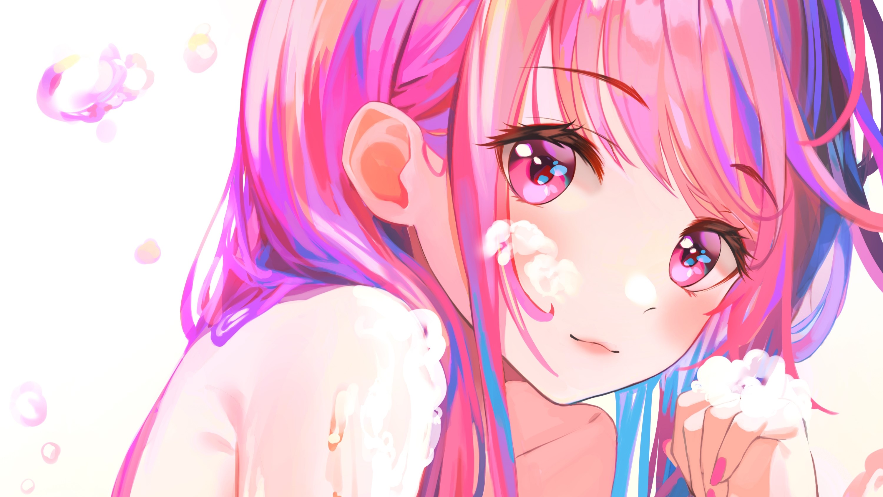 Anime girl with pink and blue hair HD Wallpaper