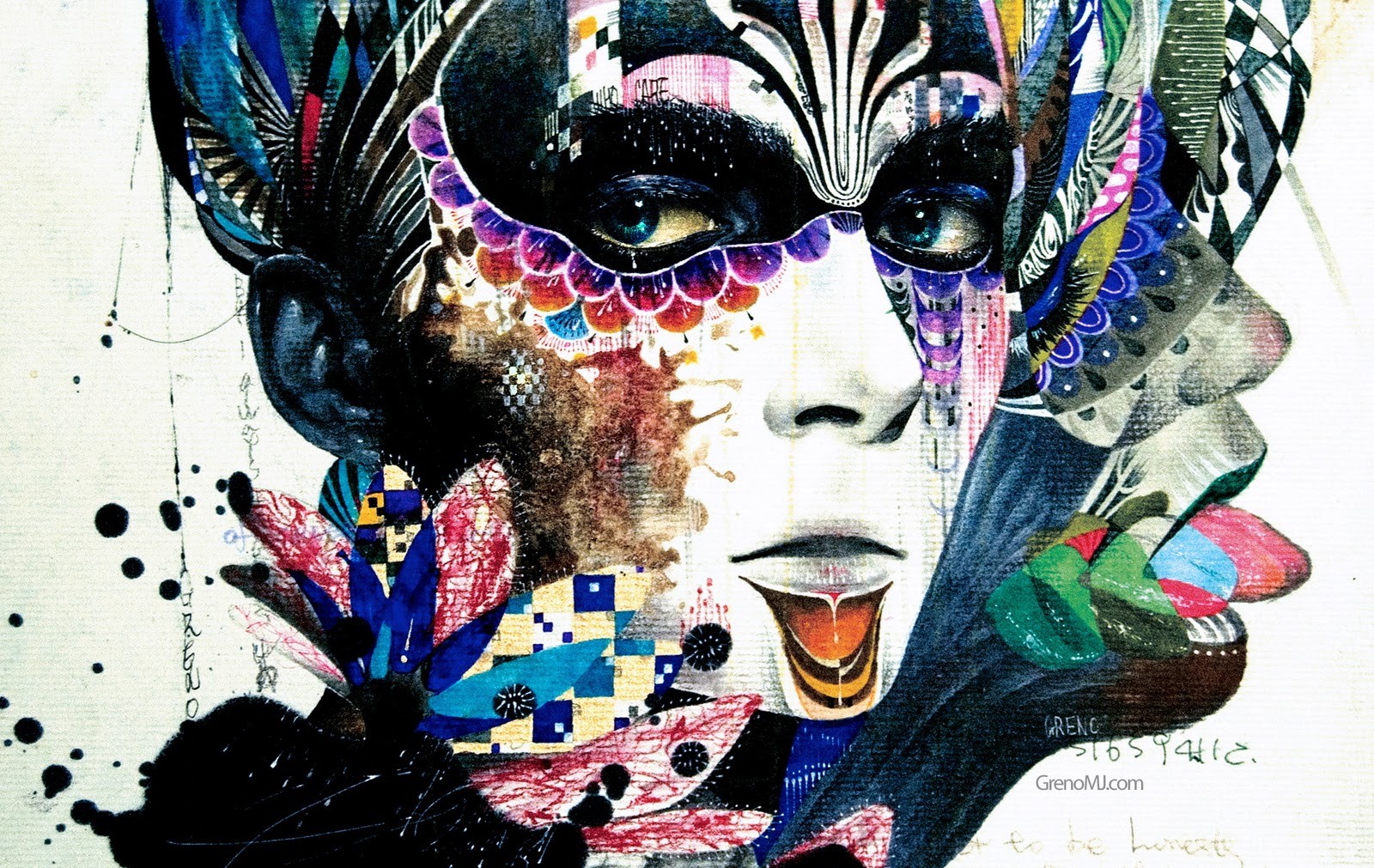 Artwork of a woman with a colorful mask HD Wallpaper