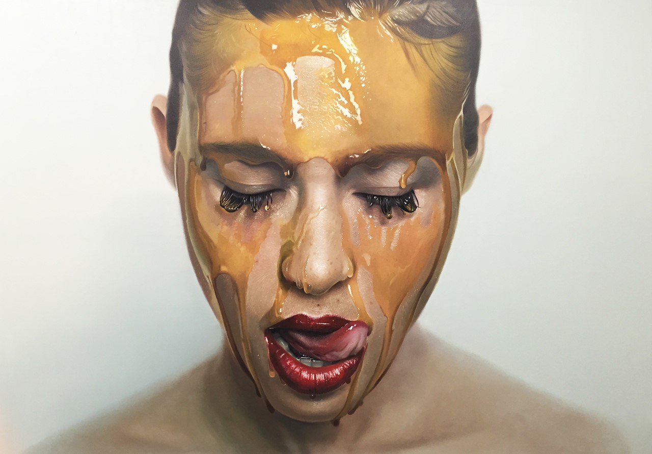 Painting of a woman with honey on her face by Mike Dargas HD Wallpaper