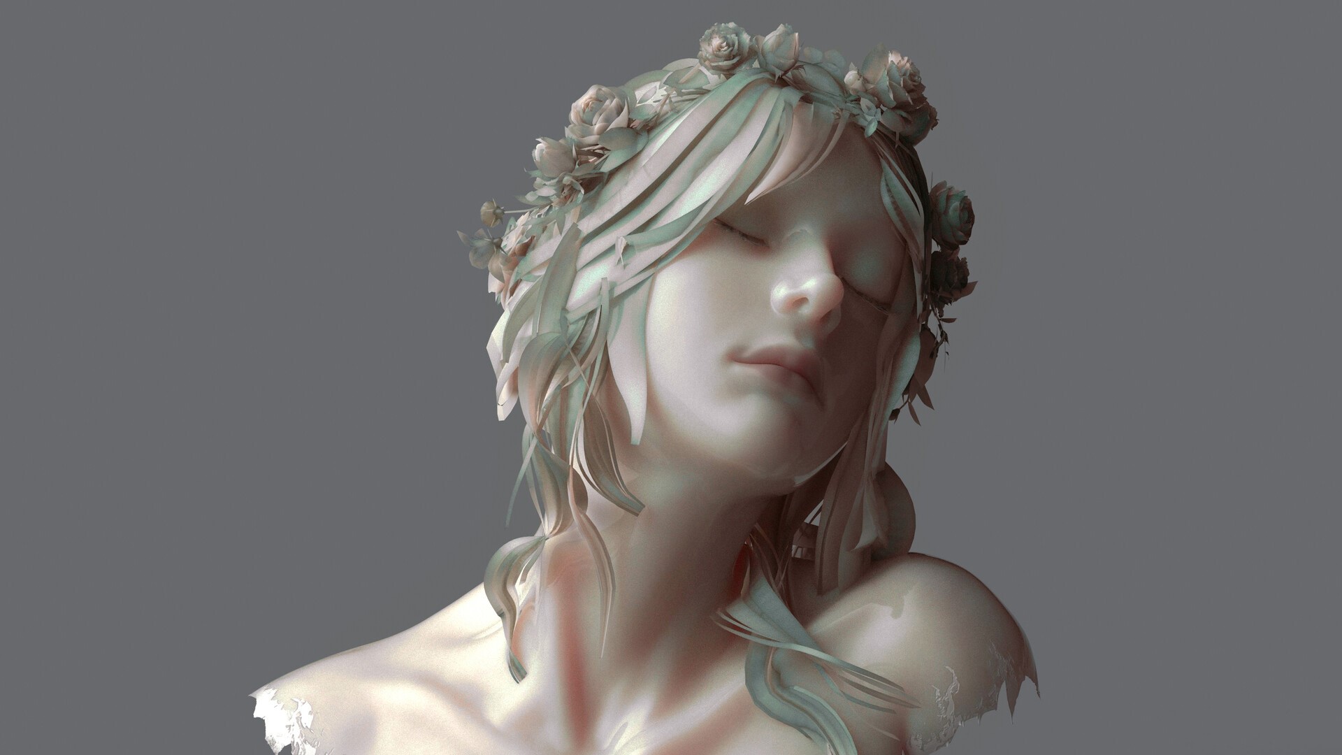 Sculpture of a woman with a flower crown HD Wallpaper