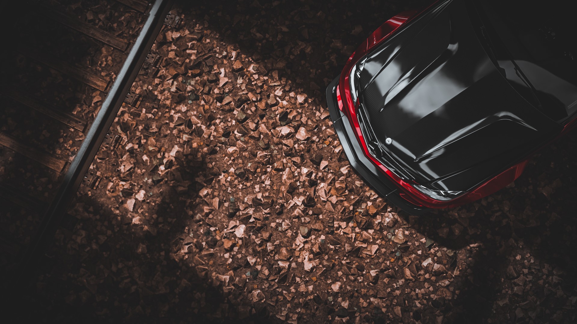 Black Mercedes C63 AMG on train tracks HD Wallpaper